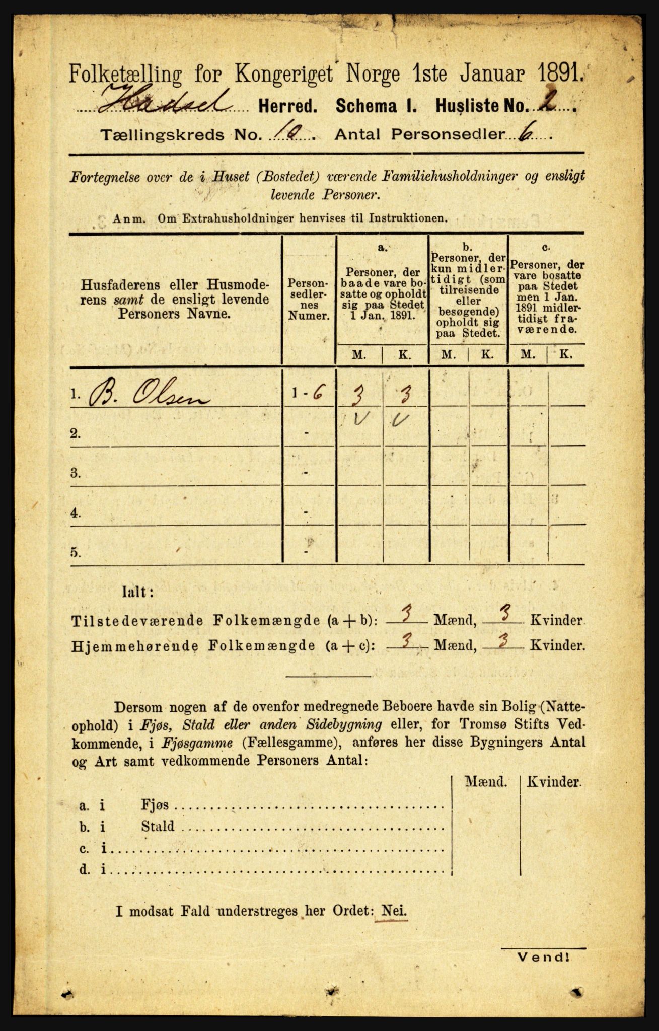 RA, 1891 census for 1866 Hadsel, 1891, p. 4134