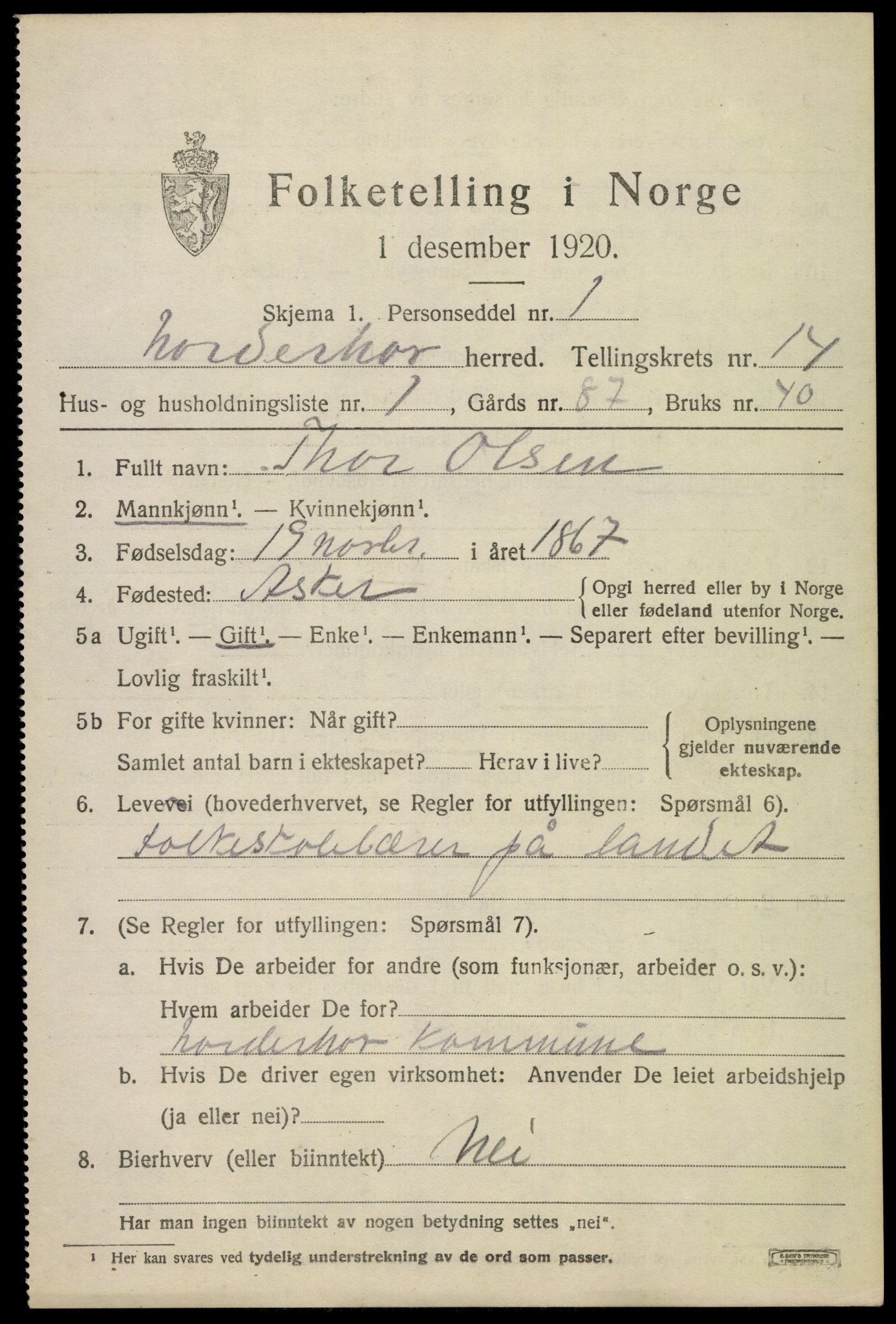 SAKO, 1920 census for Norderhov, 1920, p. 14772