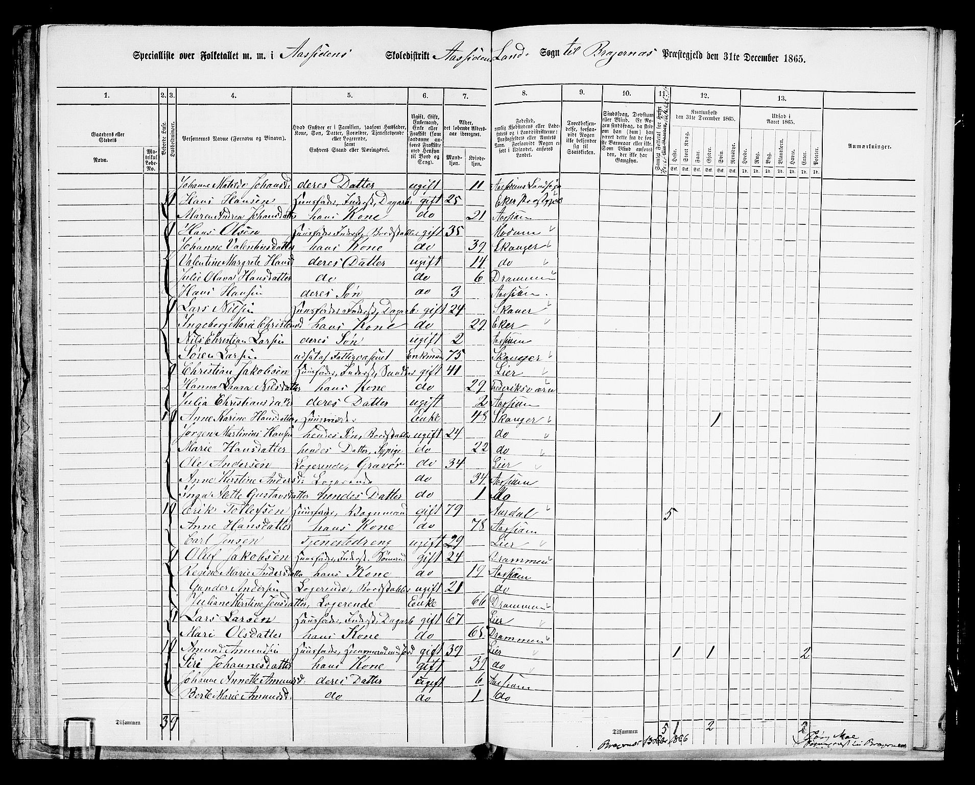 RA, 1865 census for Bragernes/Åssiden, 1865, p. 26