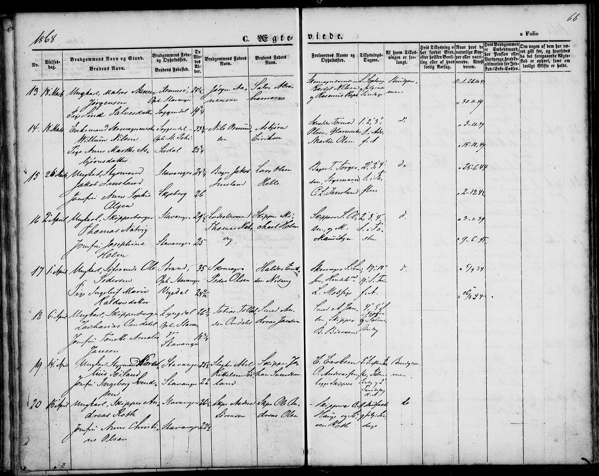 St. Petri sokneprestkontor, AV/SAST-A-101813/001/30/30BA/L0002: Parish register (official) no. A 2, 1861-1869, p. 66
