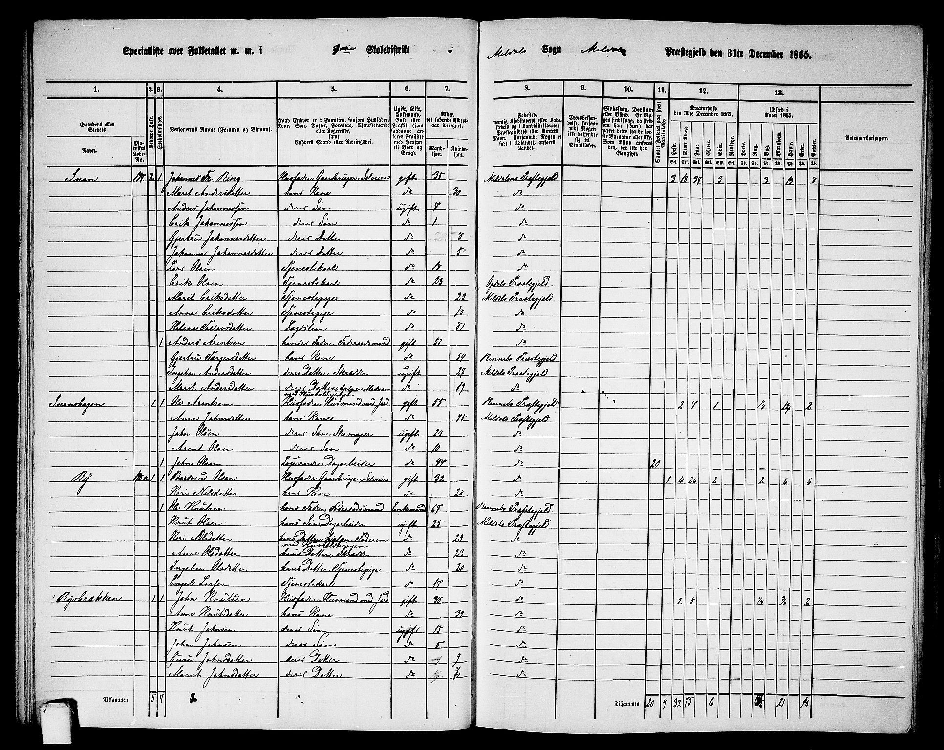 RA, 1865 census for Meldal, 1865, p. 70