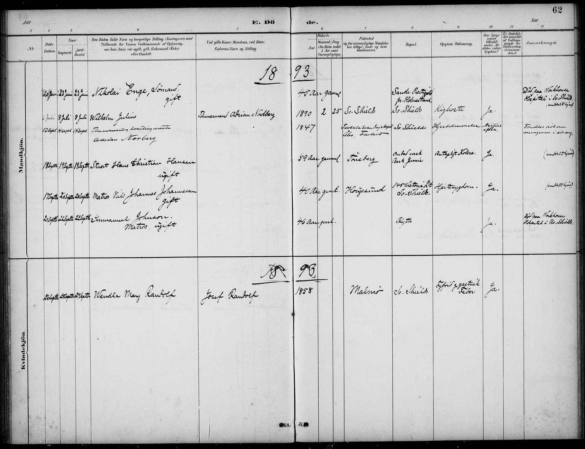 Den norske sjømannsmisjon i utlandet/Tyne-havnene (North Shields og New Castle), SAB/SAB/PA-0101/H/Ha/L0002: Parish register (official) no. A 2, 1883-1938, p. 62