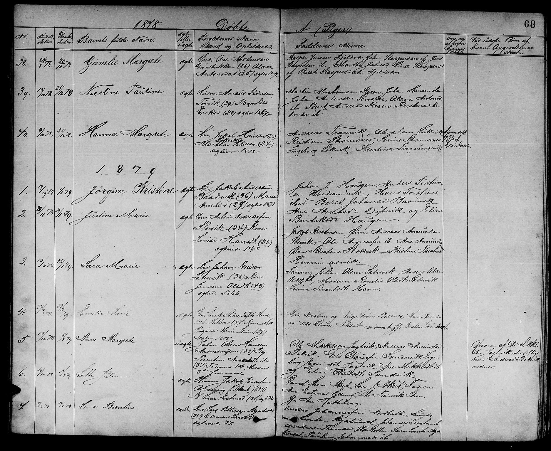 Ministerialprotokoller, klokkerbøker og fødselsregistre - Sør-Trøndelag, SAT/A-1456/637/L0561: Parish register (copy) no. 637C02, 1873-1882, p. 68
