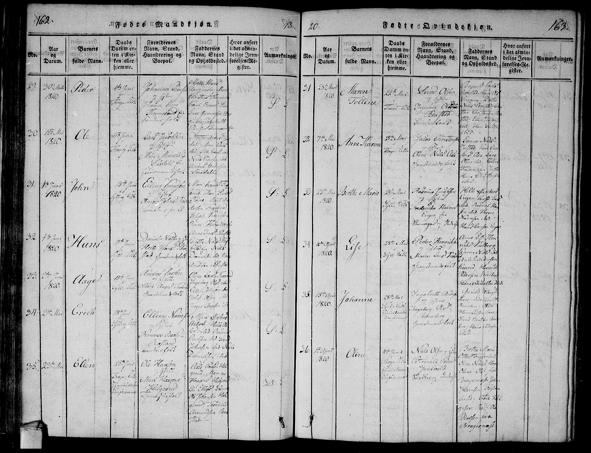 Lier kirkebøker, AV/SAKO-A-230/F/Fa/L0008: Parish register (official) no. I 8, 1813-1825, p. 162-163