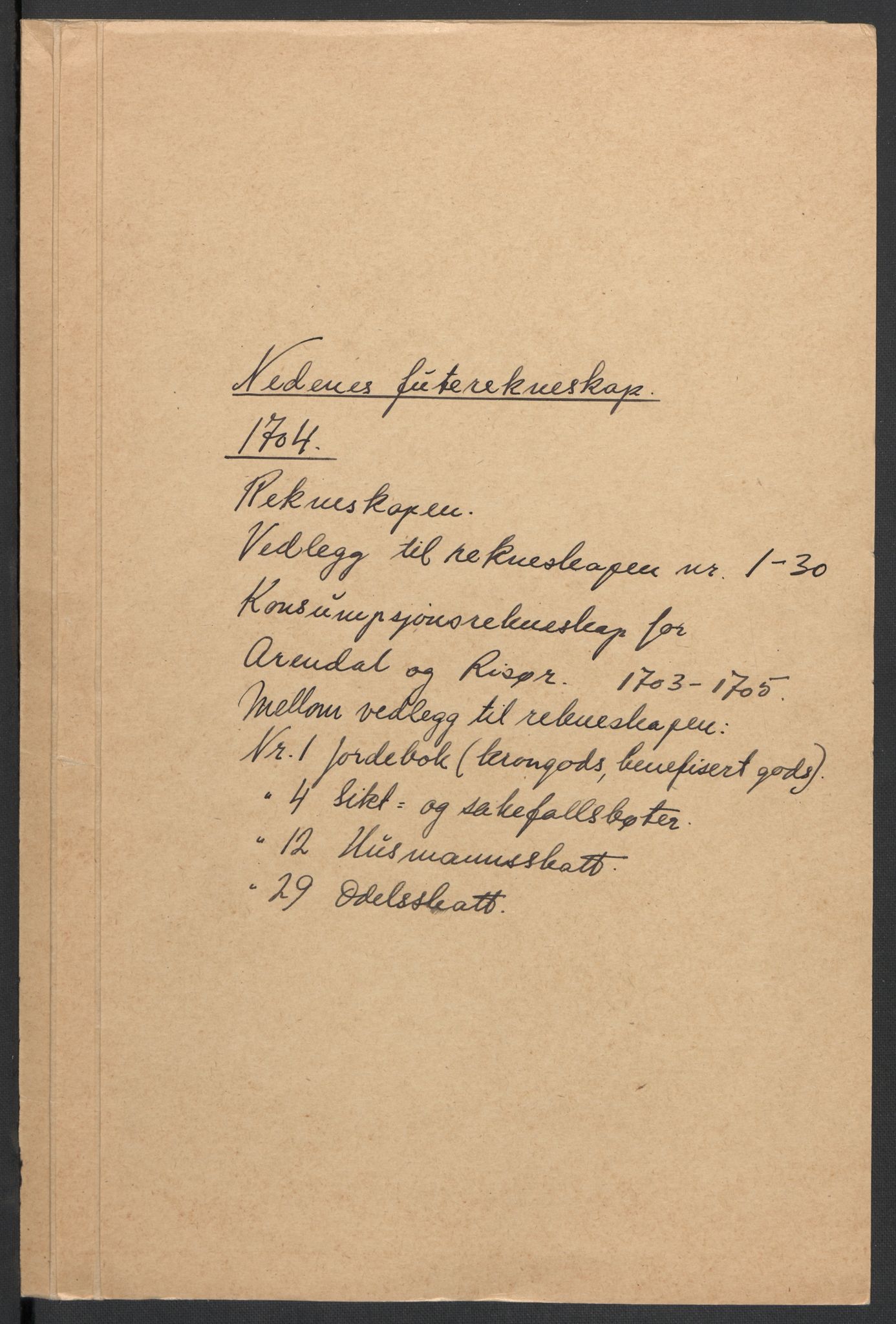 Rentekammeret inntil 1814, Reviderte regnskaper, Fogderegnskap, AV/RA-EA-4092/R39/L2317: Fogderegnskap Nedenes, 1704-1705, p. 2