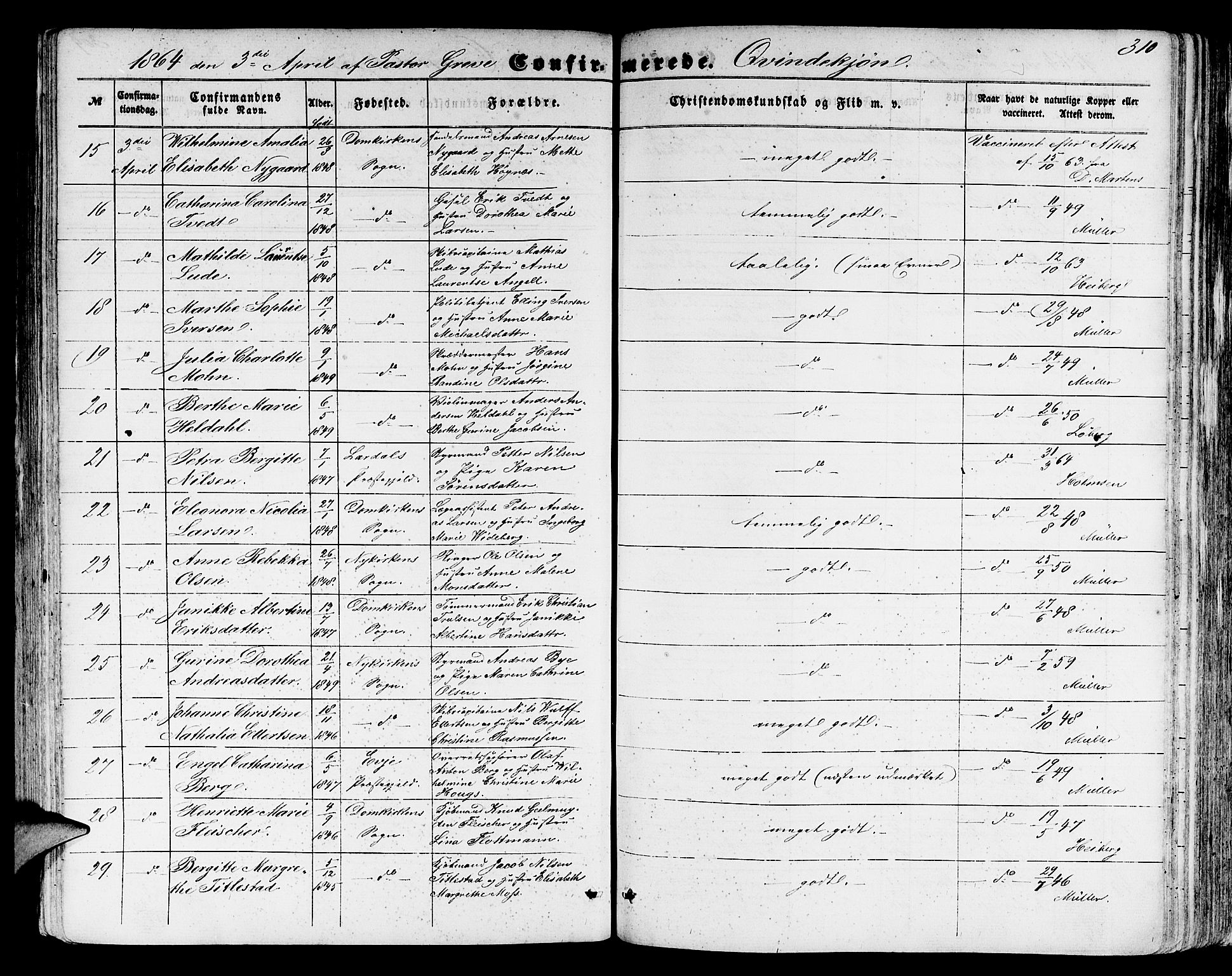 Domkirken sokneprestembete, SAB/A-74801/H/Hab/L0023: Parish register (copy) no. C 3, 1854-1880, p. 310