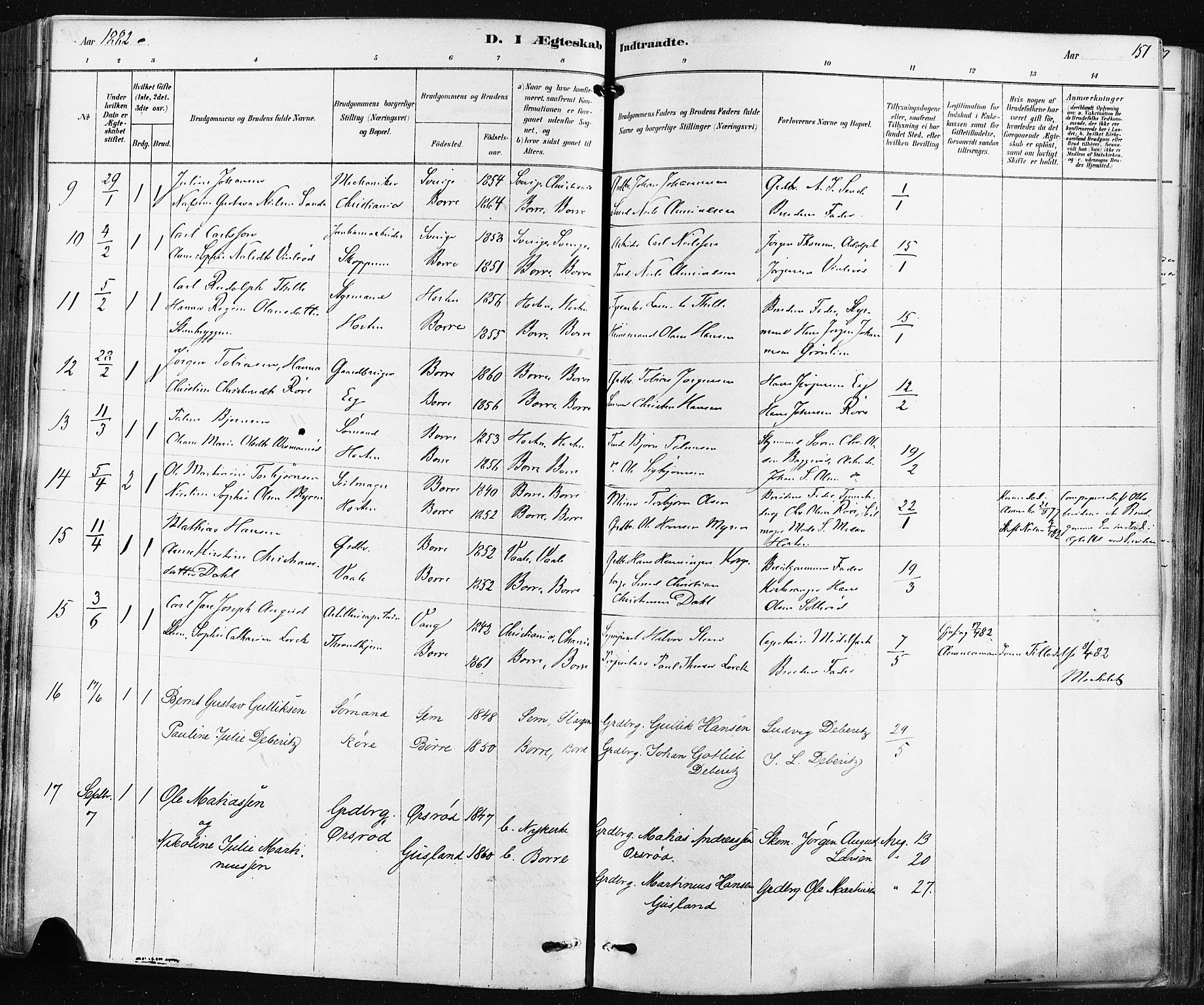 Borre kirkebøker, SAKO/A-338/F/Fa/L0009: Parish register (official) no. I 9, 1878-1896, p. 151