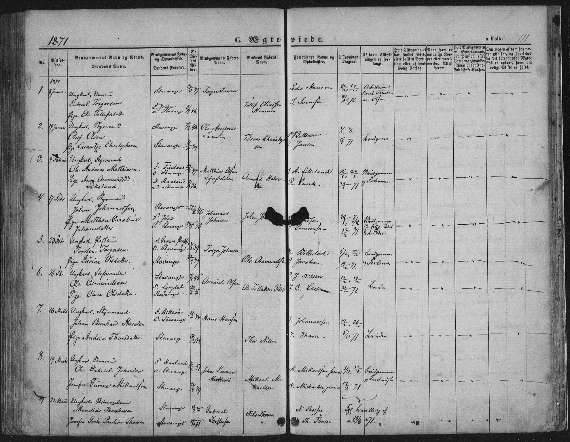 Domkirken sokneprestkontor, SAST/A-101812/001/30/30BA/L0019: Parish register (official) no. A 18, 1857-1877, p. 111