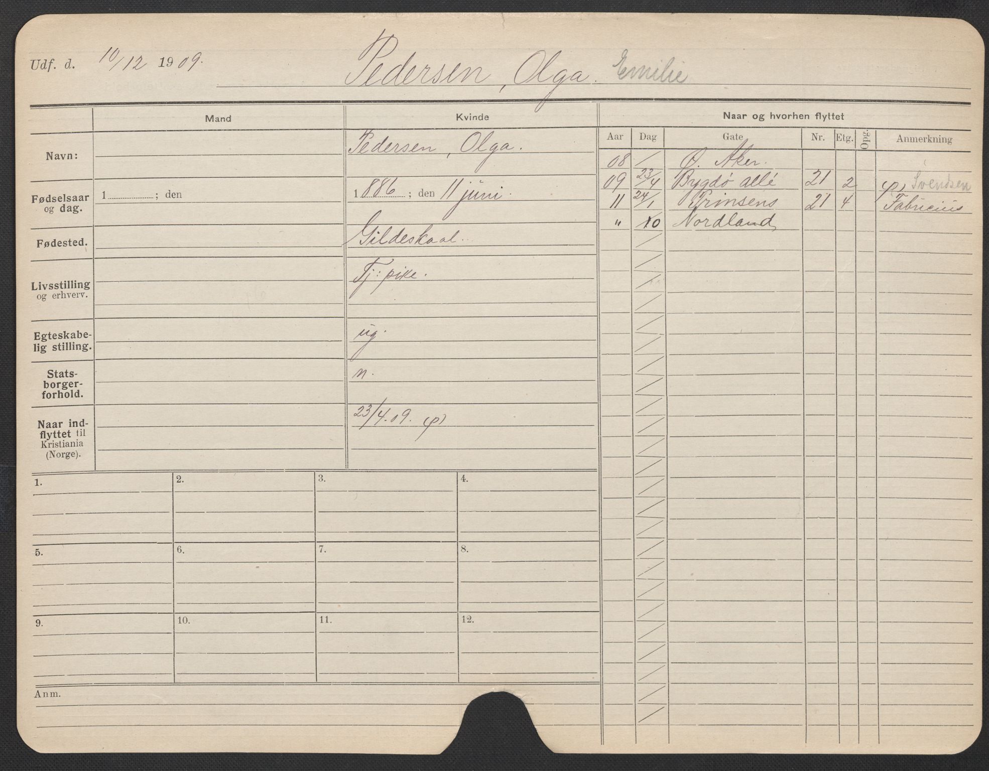 Oslo folkeregister, Registerkort, AV/SAO-A-11715/F/Fa/Fac/L0022: Kvinner, 1906-1914, p. 849a