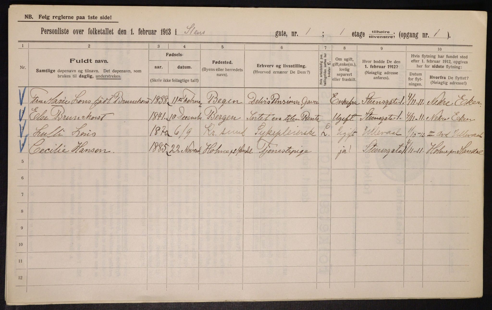 OBA, Municipal Census 1913 for Kristiania, 1913, p. 101841