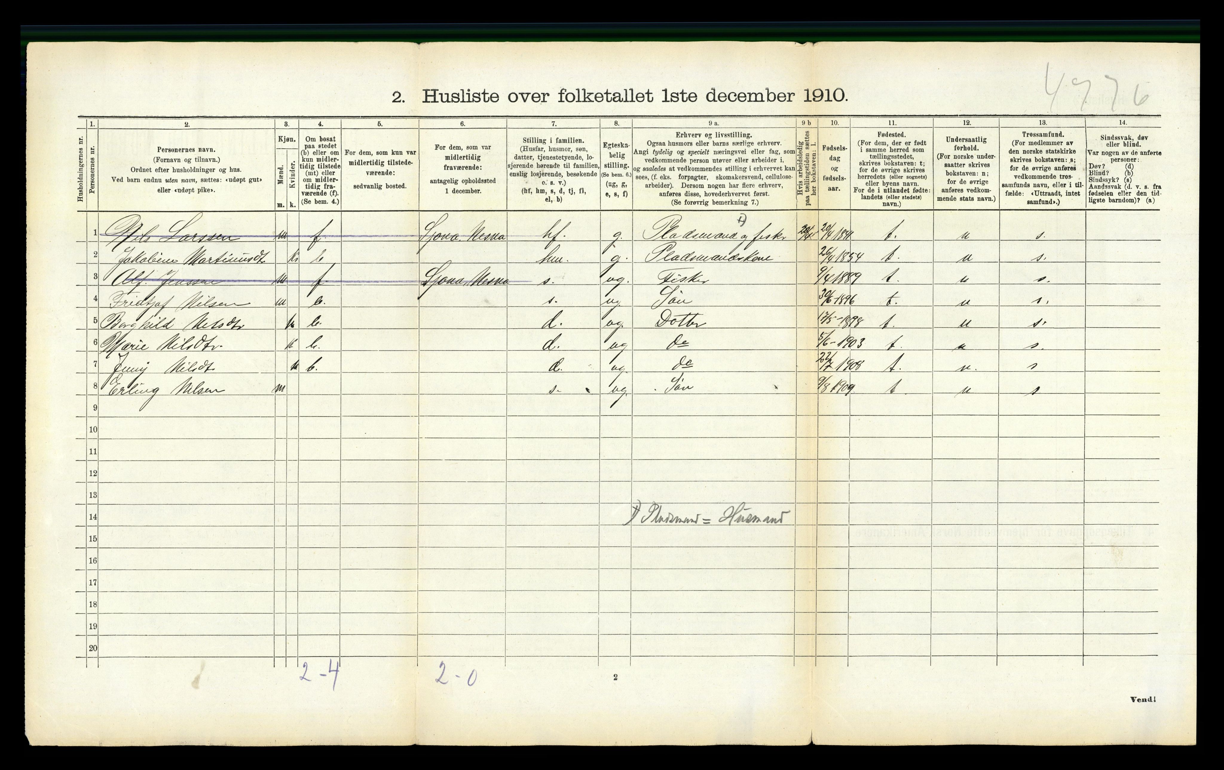 RA, 1910 census for Lurøy, 1910, p. 551