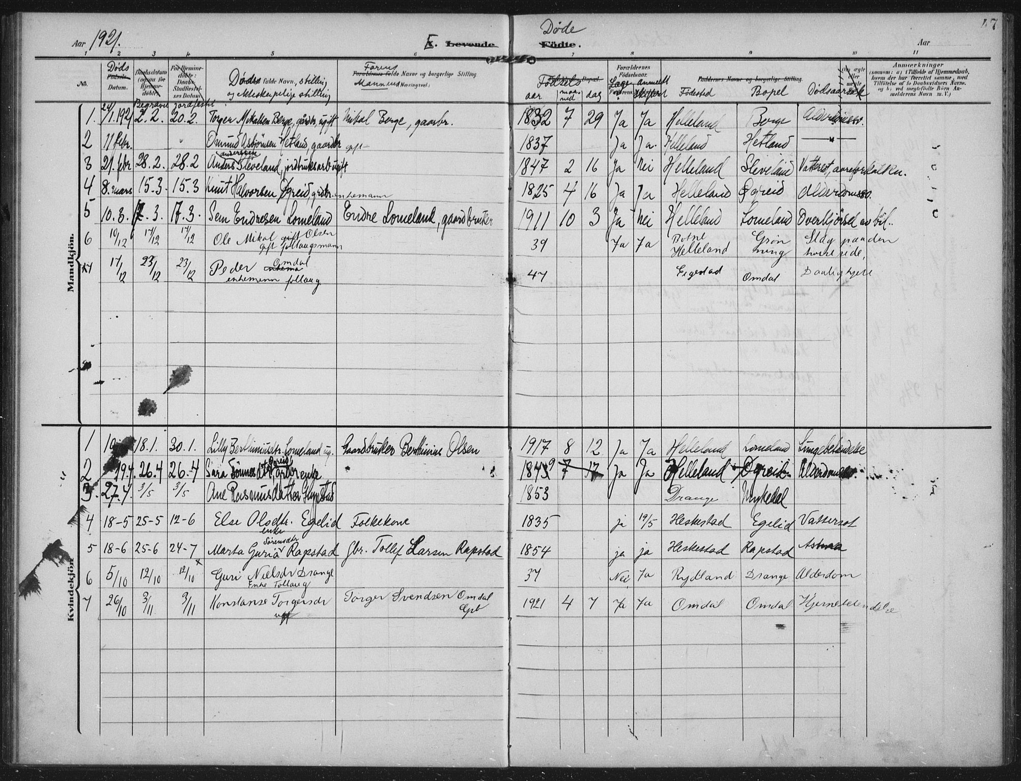 Helleland sokneprestkontor, AV/SAST-A-101810: Parish register (official) no. A 12, 1906-1923, p. 47