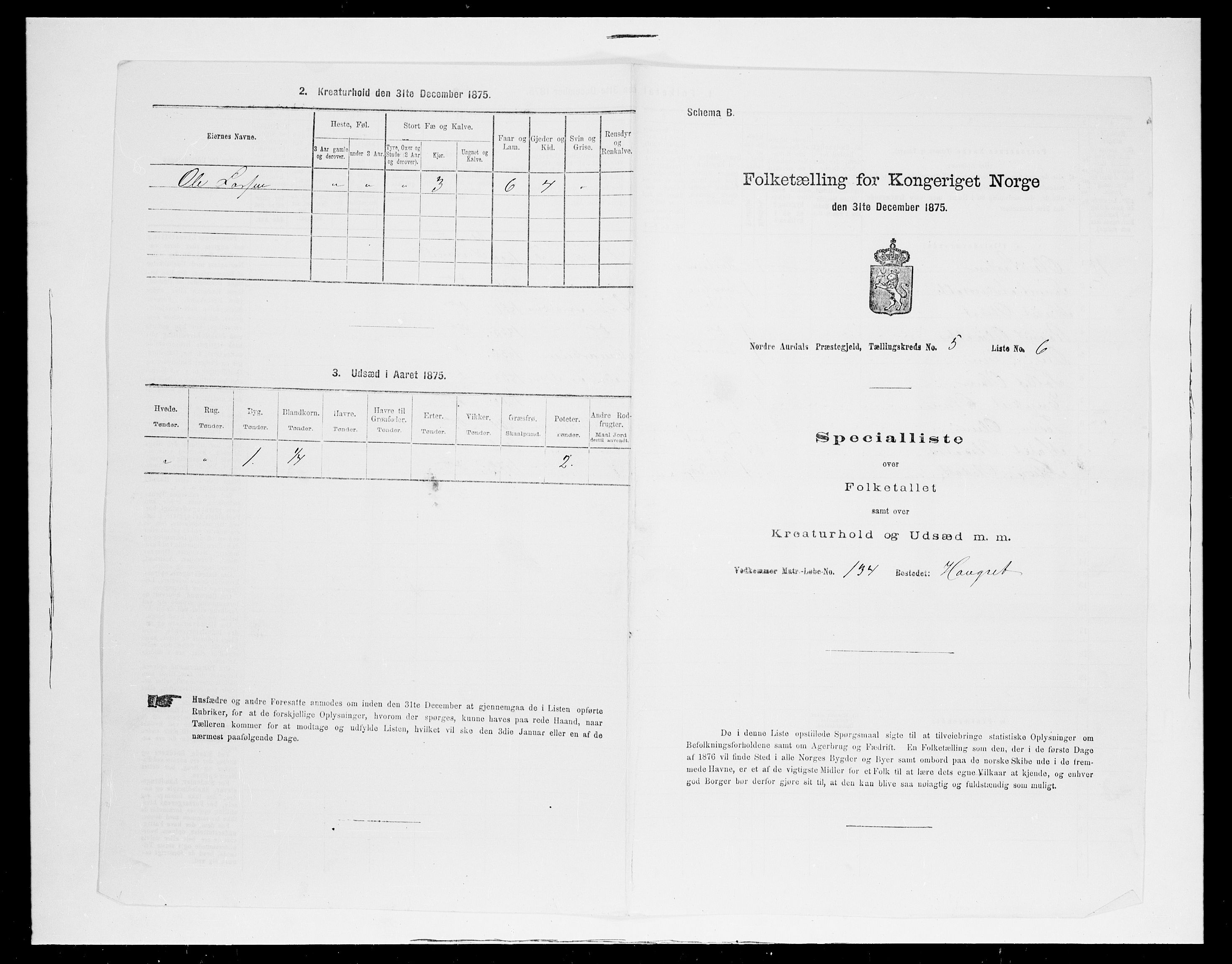 SAH, 1875 census for 0542P Nord-Aurdal, 1875, p. 742