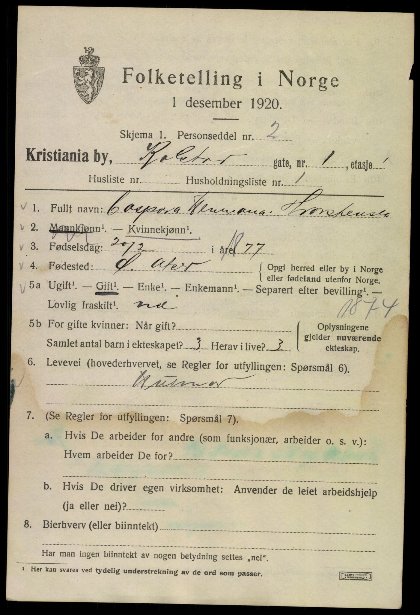 SAO, 1920 census for Kristiania, 1920, p. 345327