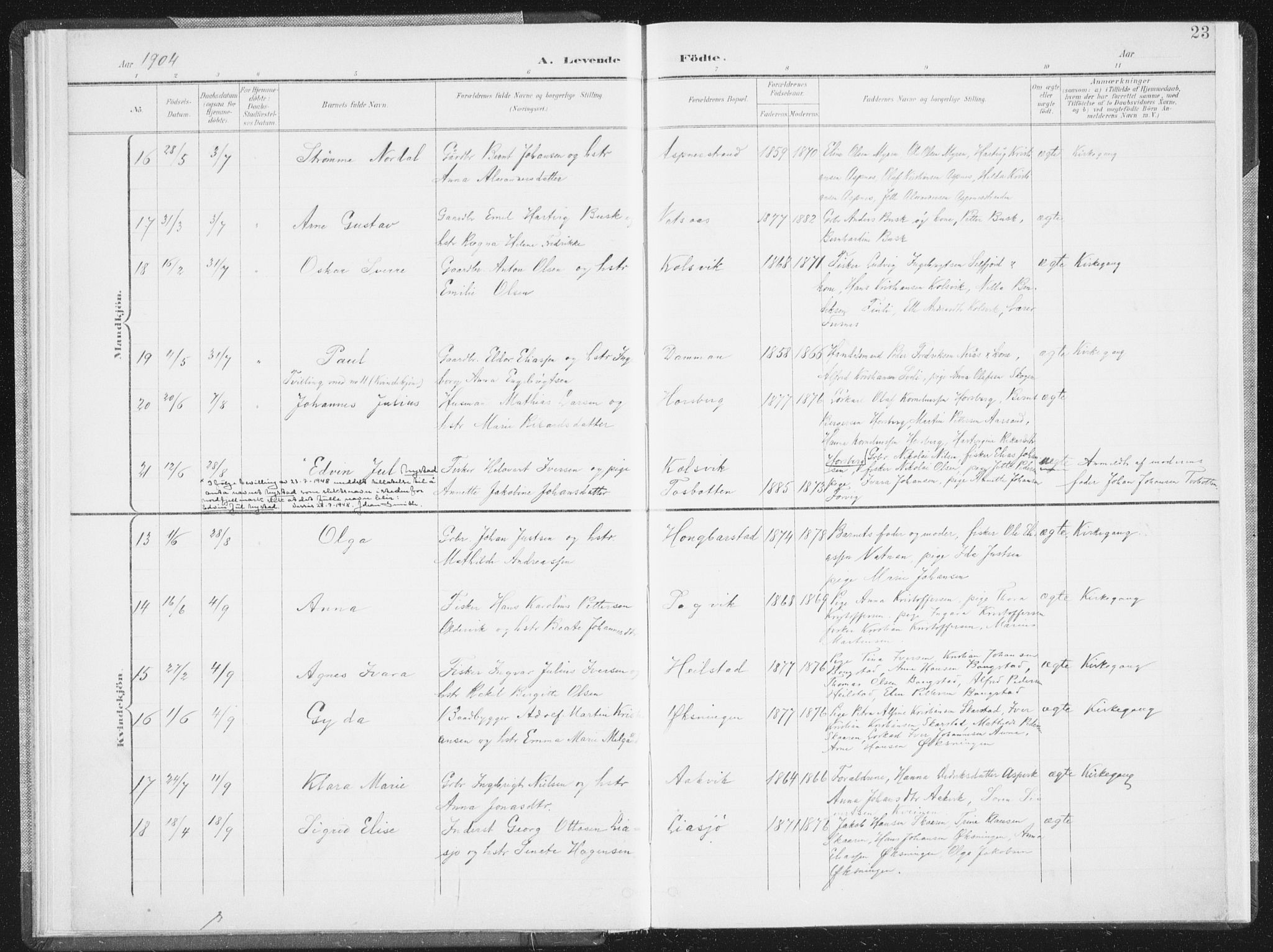 Ministerialprotokoller, klokkerbøker og fødselsregistre - Nordland, AV/SAT-A-1459/810/L0153: Parish register (official) no. 810A12, 1899-1914, p. 23