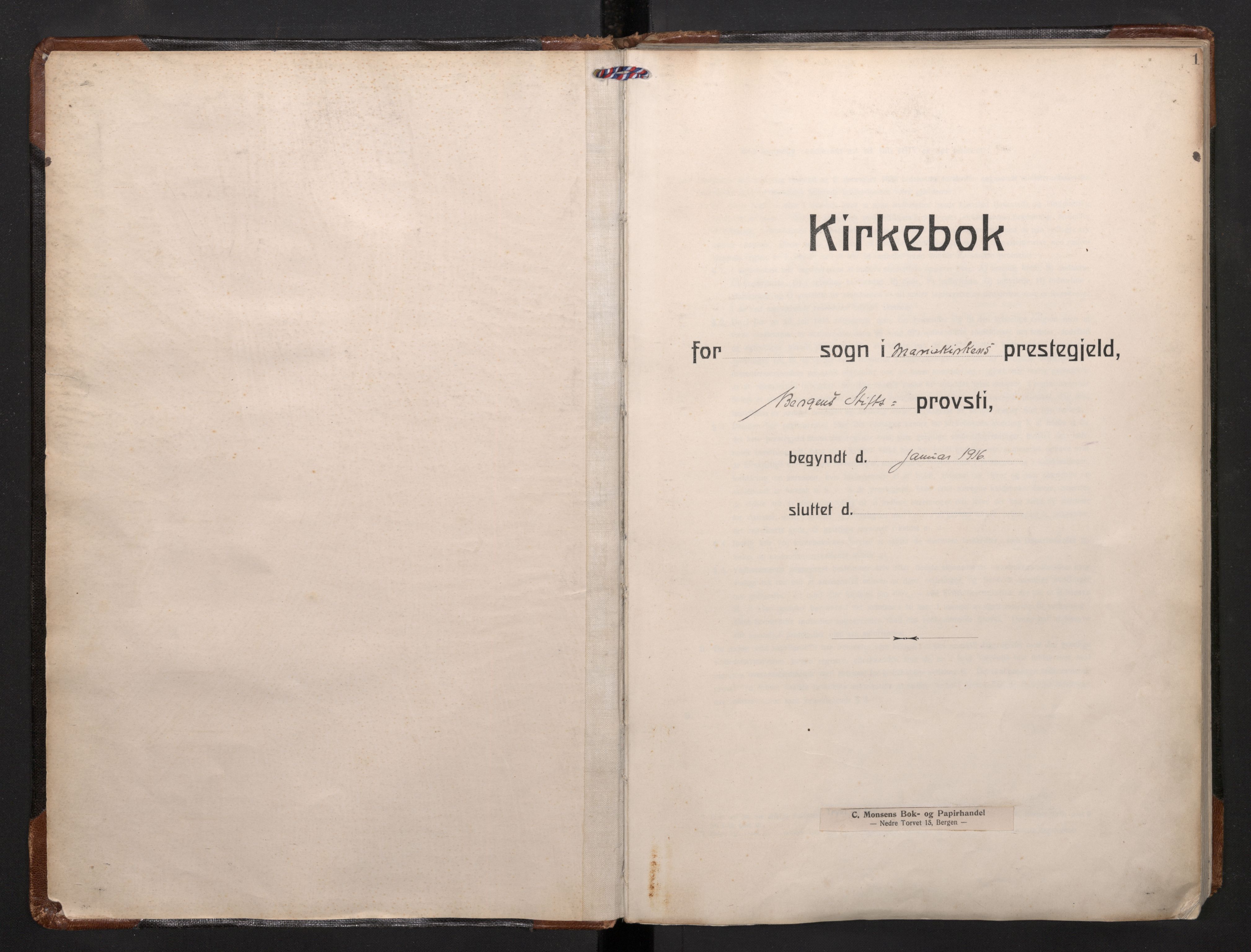 Mariakirken Sokneprestembete, SAB/A-76901/H/Haa/L0011: Parish register (official) no. B 2, 1916-1934, p. 0b-1a