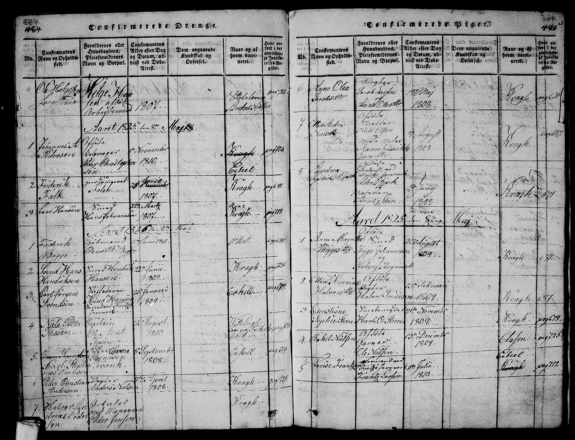 Larvik kirkebøker, AV/SAKO-A-352/G/Gb/L0001: Parish register (copy) no. II 1, 1818-1843, p. 484-485