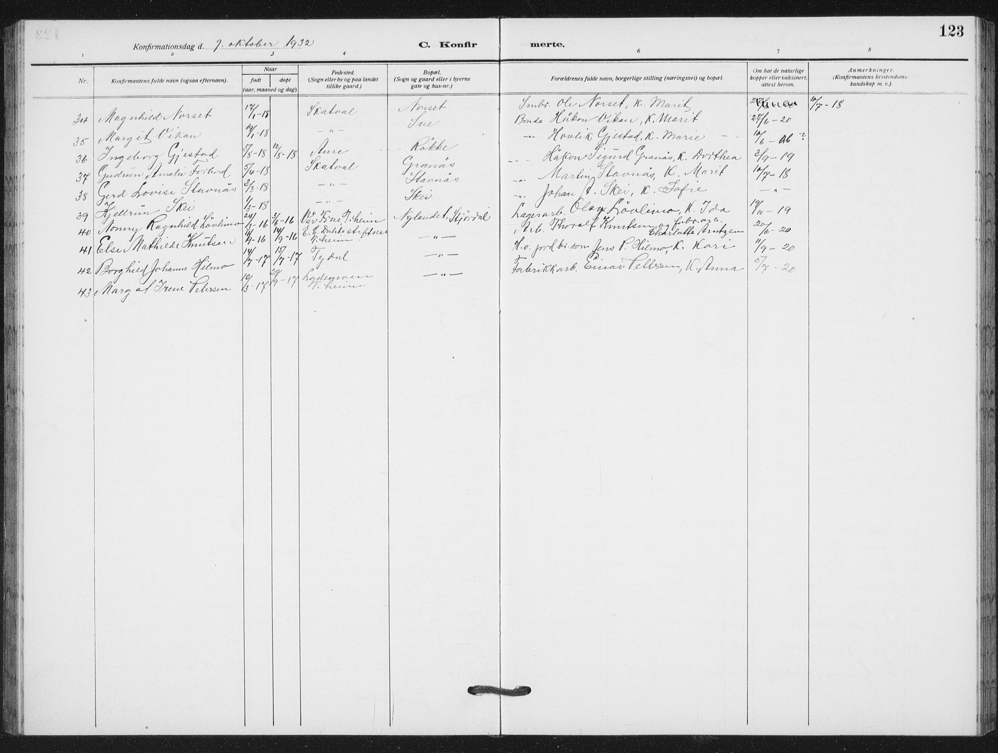 Ministerialprotokoller, klokkerbøker og fødselsregistre - Nord-Trøndelag, AV/SAT-A-1458/712/L0104: Parish register (copy) no. 712C02, 1917-1939, p. 123