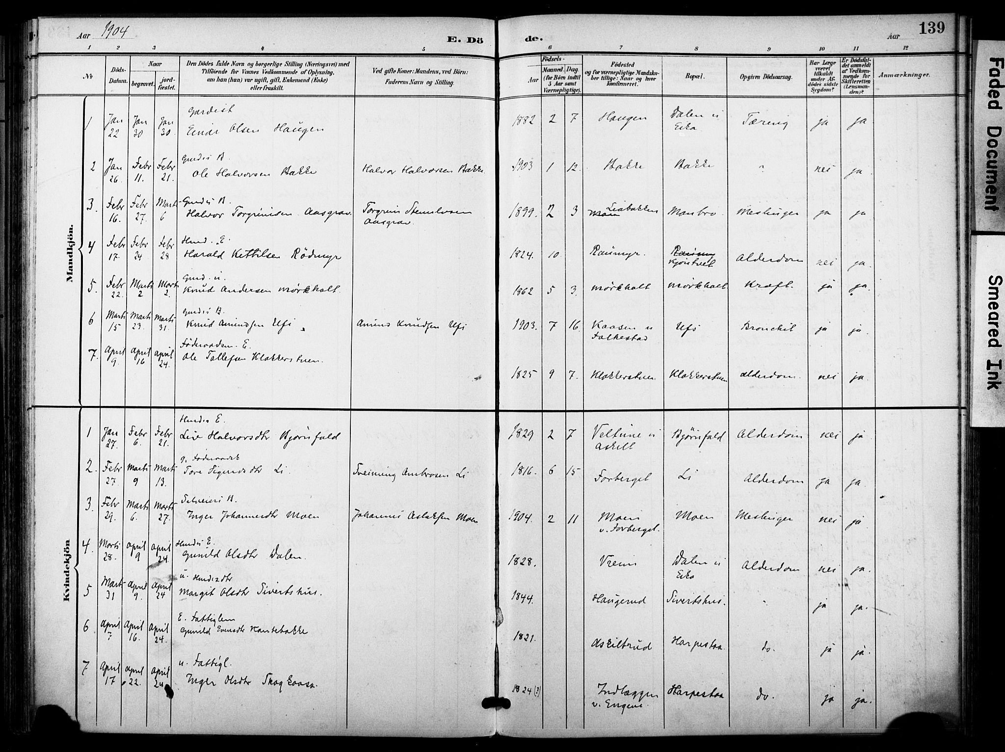 Bø kirkebøker, SAKO/A-257/F/Fa/L0012: Parish register (official) no. 12, 1900-1908, p. 139