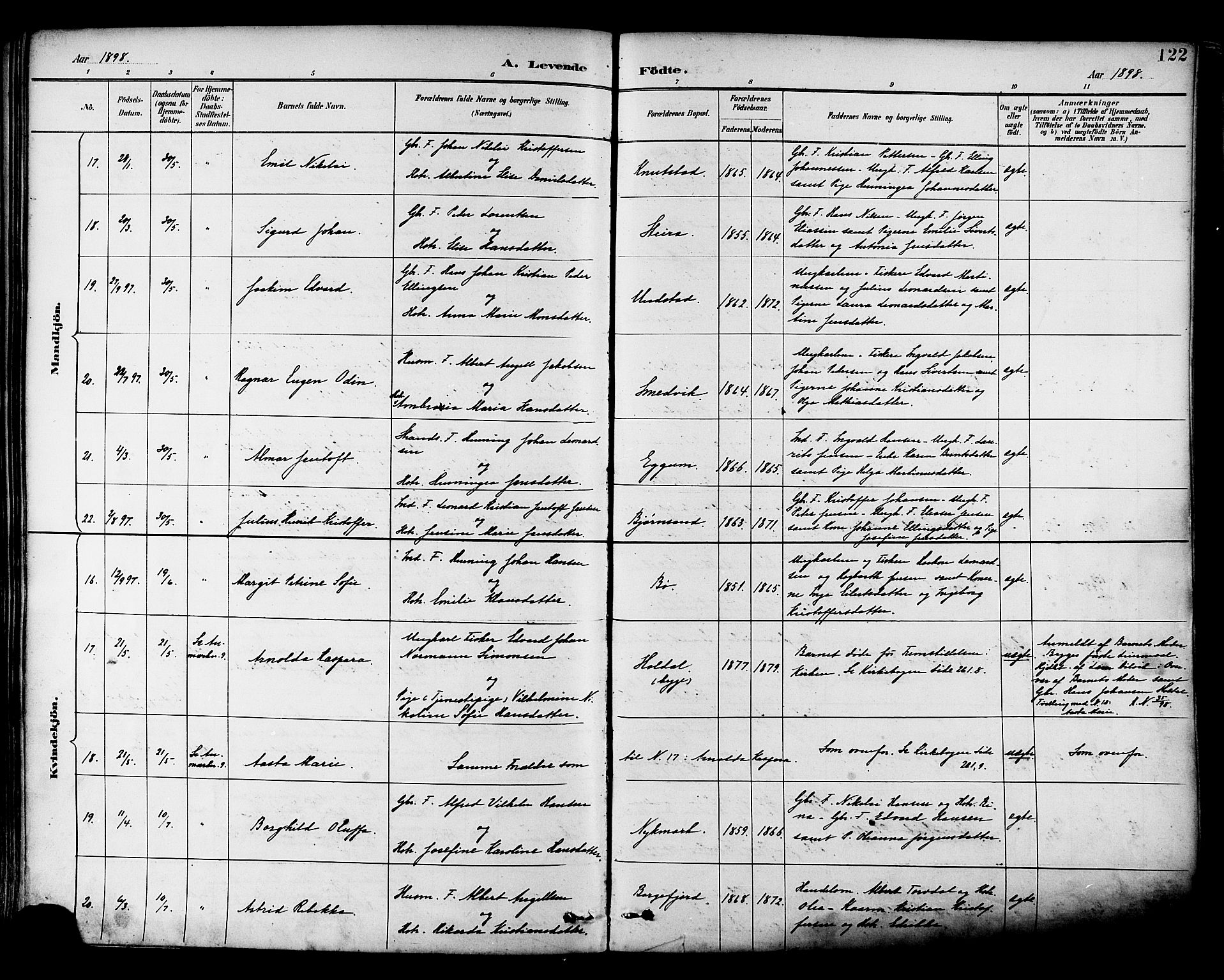 Ministerialprotokoller, klokkerbøker og fødselsregistre - Nordland, AV/SAT-A-1459/880/L1133: Parish register (official) no. 880A07, 1888-1898, p. 122