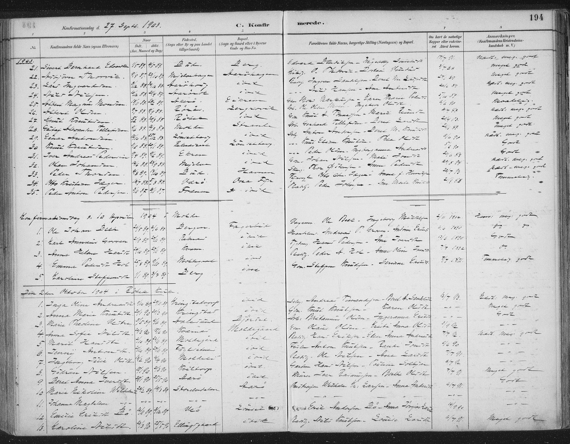 Ministerialprotokoller, klokkerbøker og fødselsregistre - Møre og Romsdal, AV/SAT-A-1454/555/L0658: Parish register (official) no. 555A09, 1887-1917, p. 194