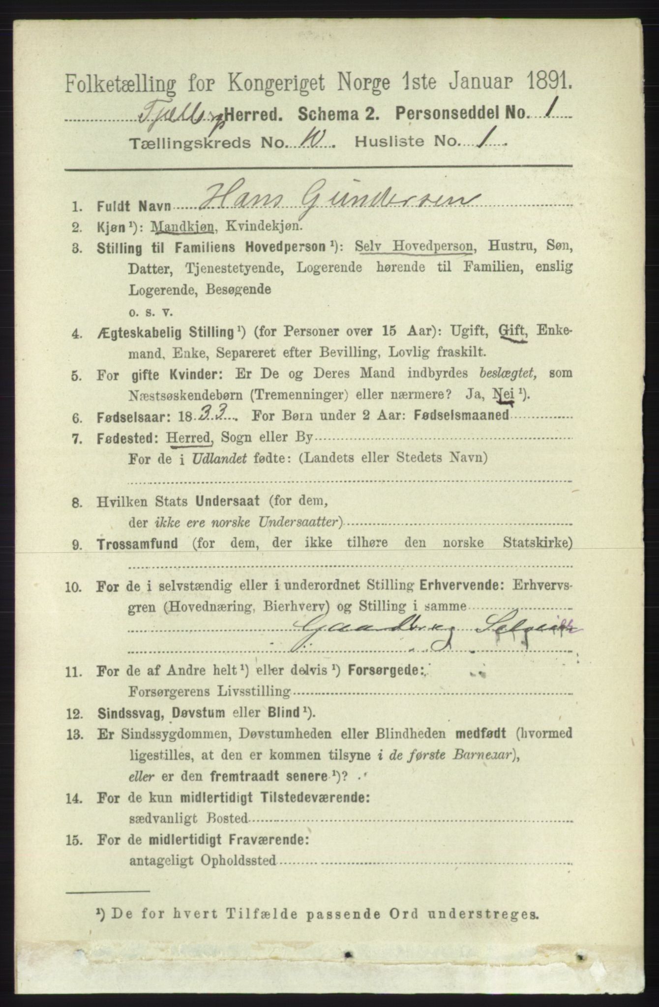 RA, 1891 census for 1213 Fjelberg, 1891, p. 3786