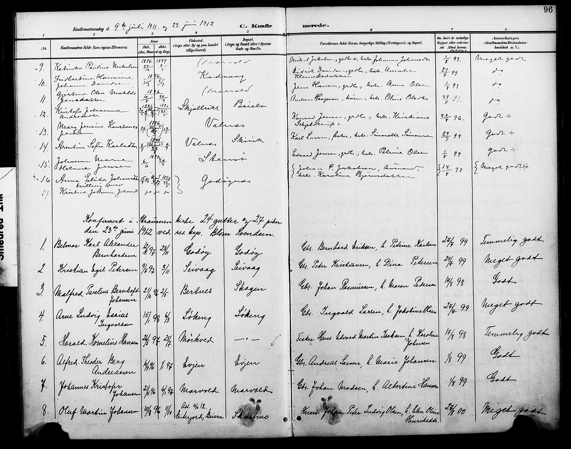 Ministerialprotokoller, klokkerbøker og fødselsregistre - Nordland, SAT/A-1459/804/L0088: Parish register (copy) no. 804C01, 1901-1917, p. 96