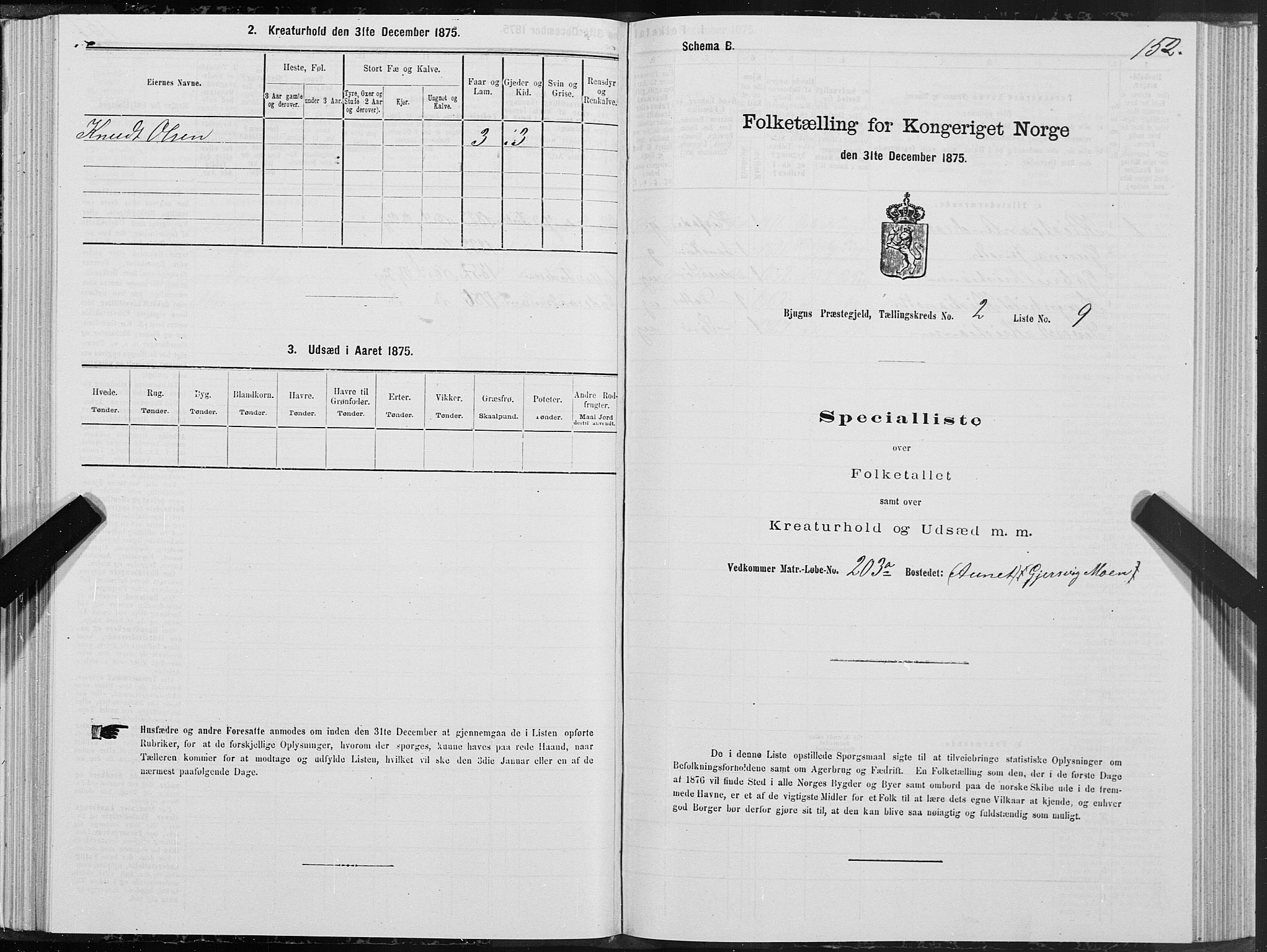 SAT, 1875 census for 1627P Bjugn, 1875, p. 1152