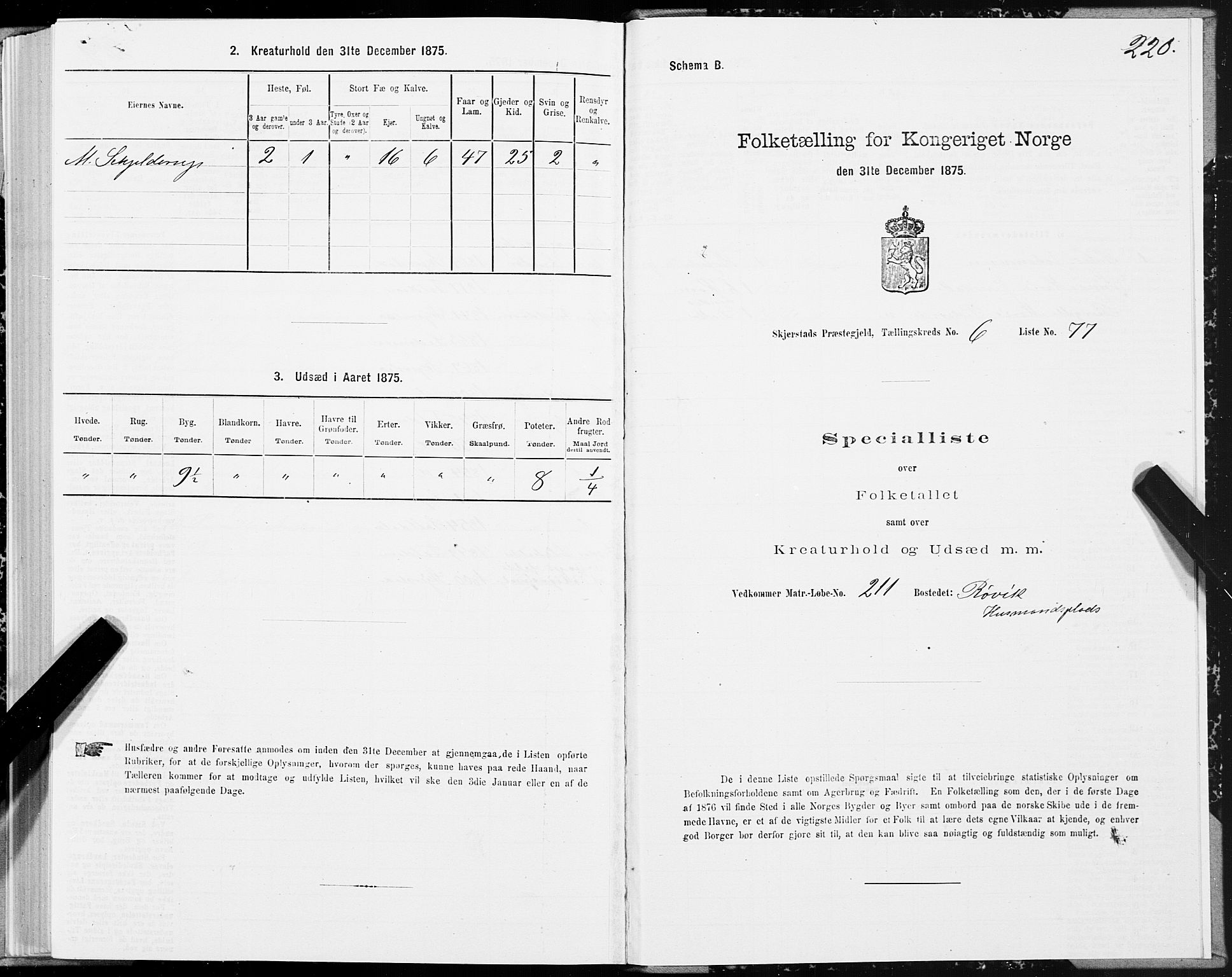 SAT, 1875 census for 1842P Skjerstad, 1875, p. 3220