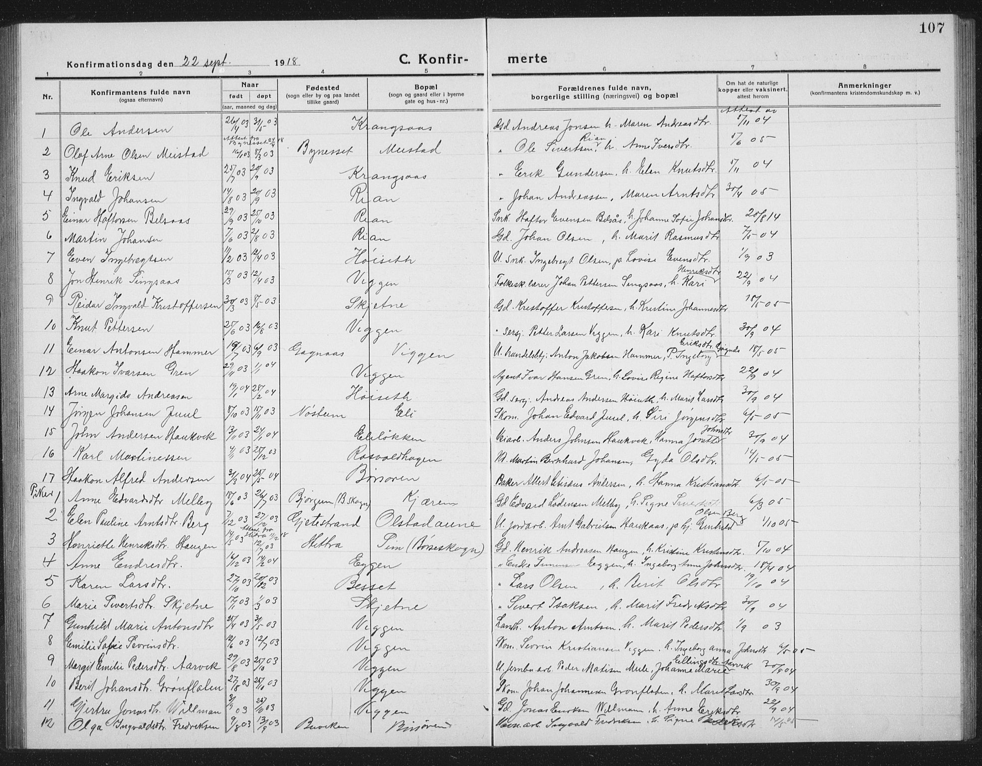 Ministerialprotokoller, klokkerbøker og fødselsregistre - Sør-Trøndelag, SAT/A-1456/665/L0778: Parish register (copy) no. 665C03, 1916-1938, p. 107