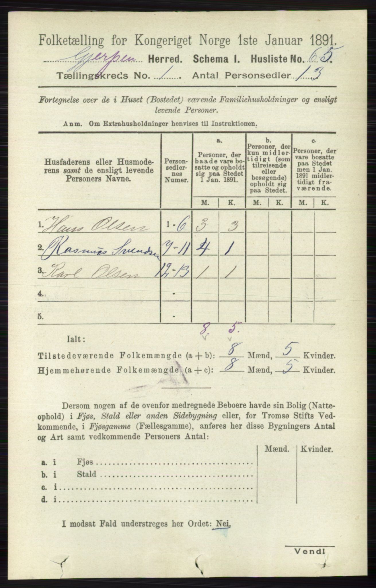 RA, 1891 census for 0812 Gjerpen, 1891, p. 100