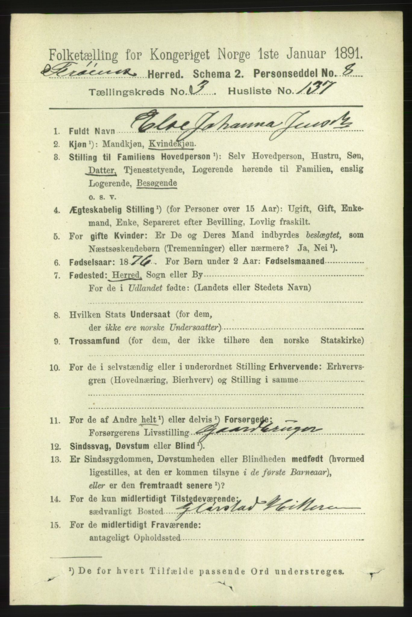 RA, 1891 census for 1619 Frøya, 1891, p. 2869