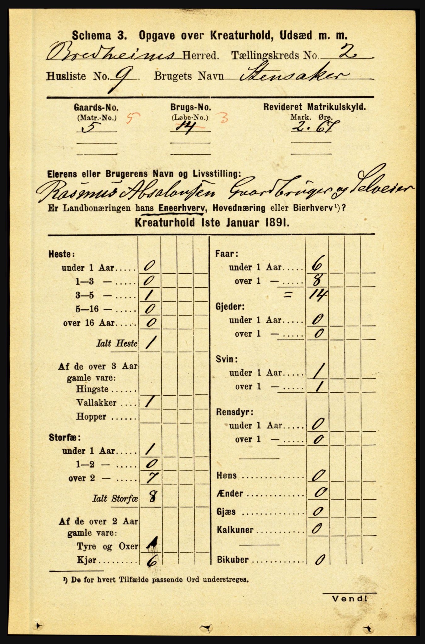 RA, 1891 census for 1446 Breim, 1891, p. 2420