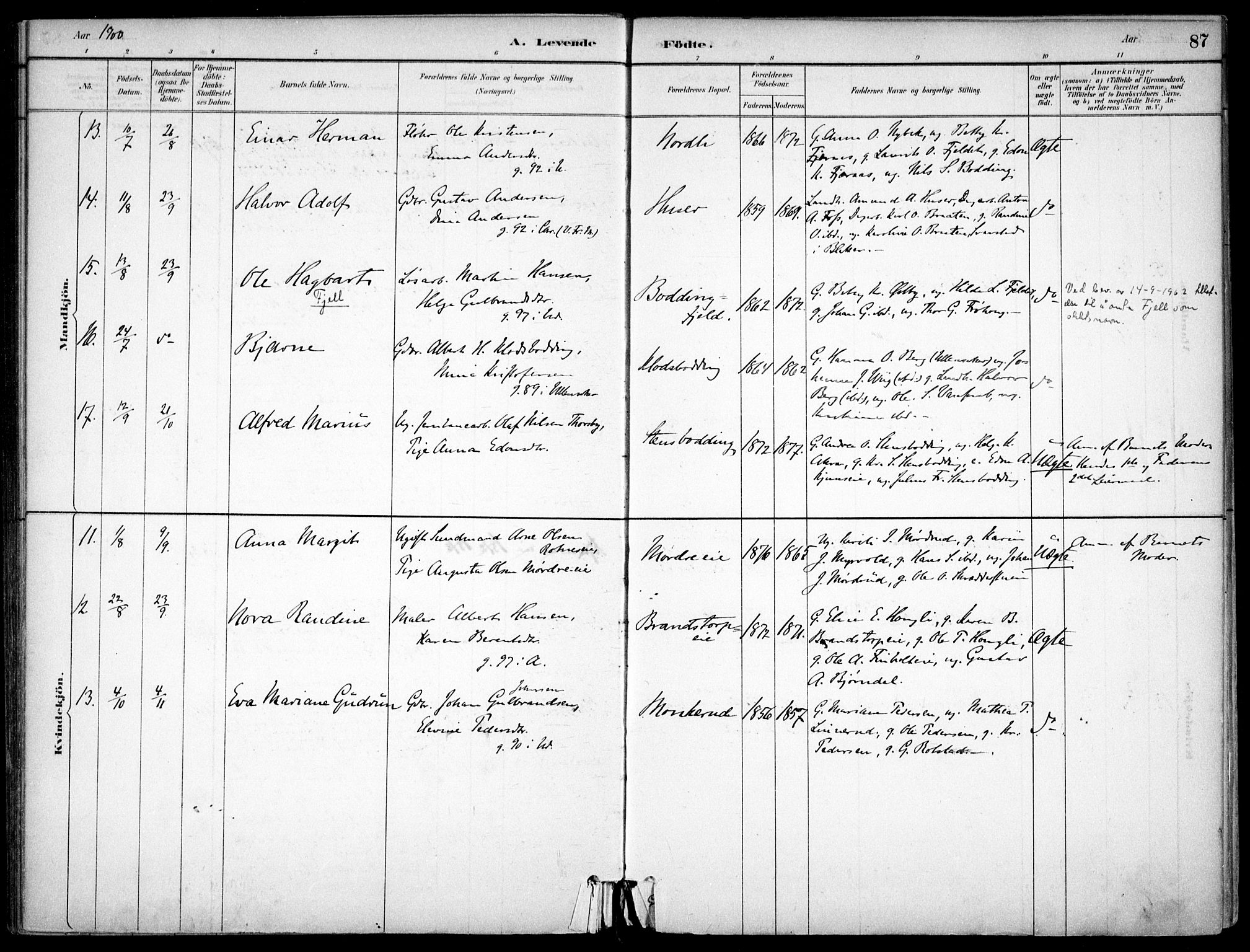 Nes prestekontor Kirkebøker, AV/SAO-A-10410/F/Fc/L0002: Parish register (official) no. IIi 2, 1882-1916, p. 87