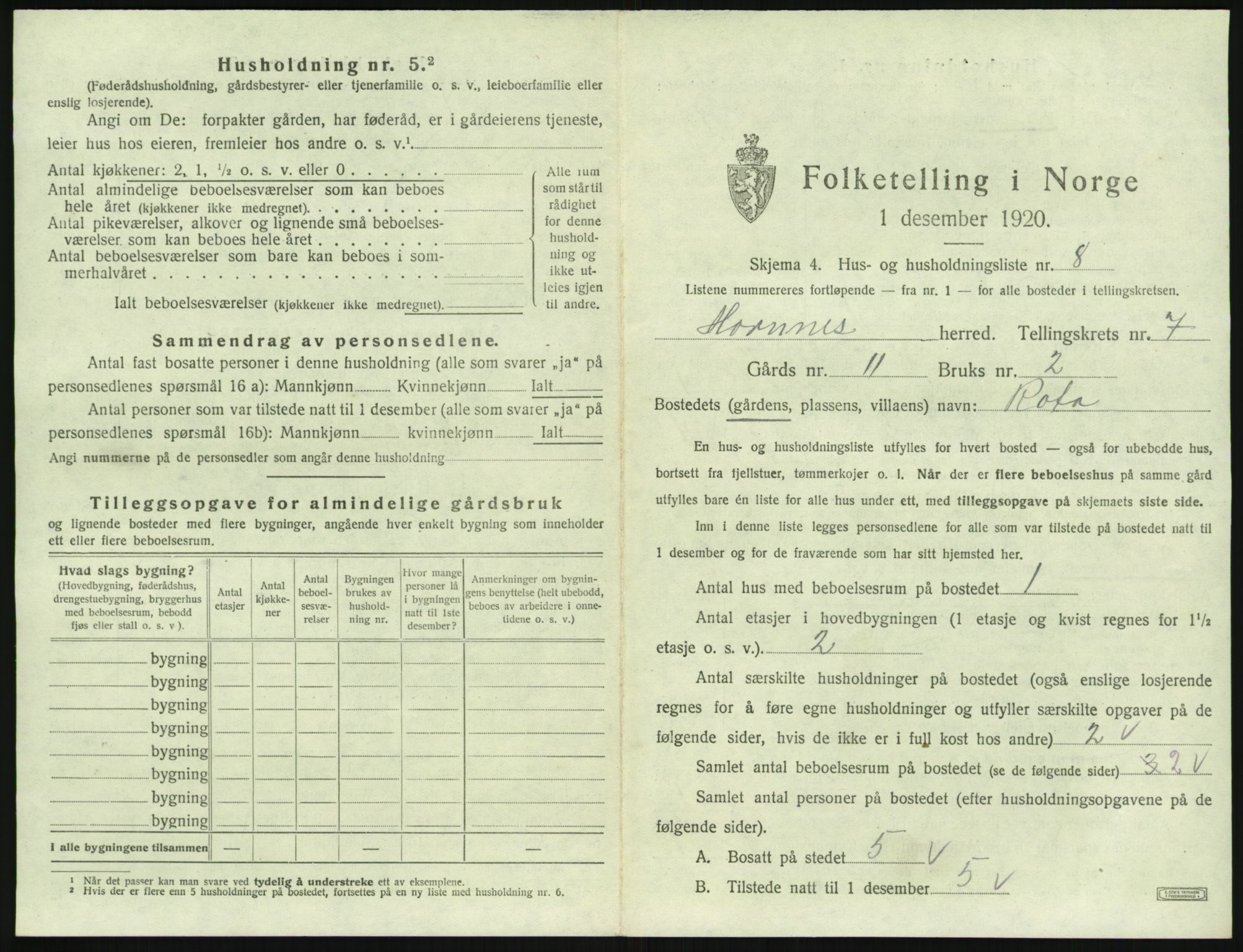 SAK, 1920 census for Hornnes, 1920, p. 277