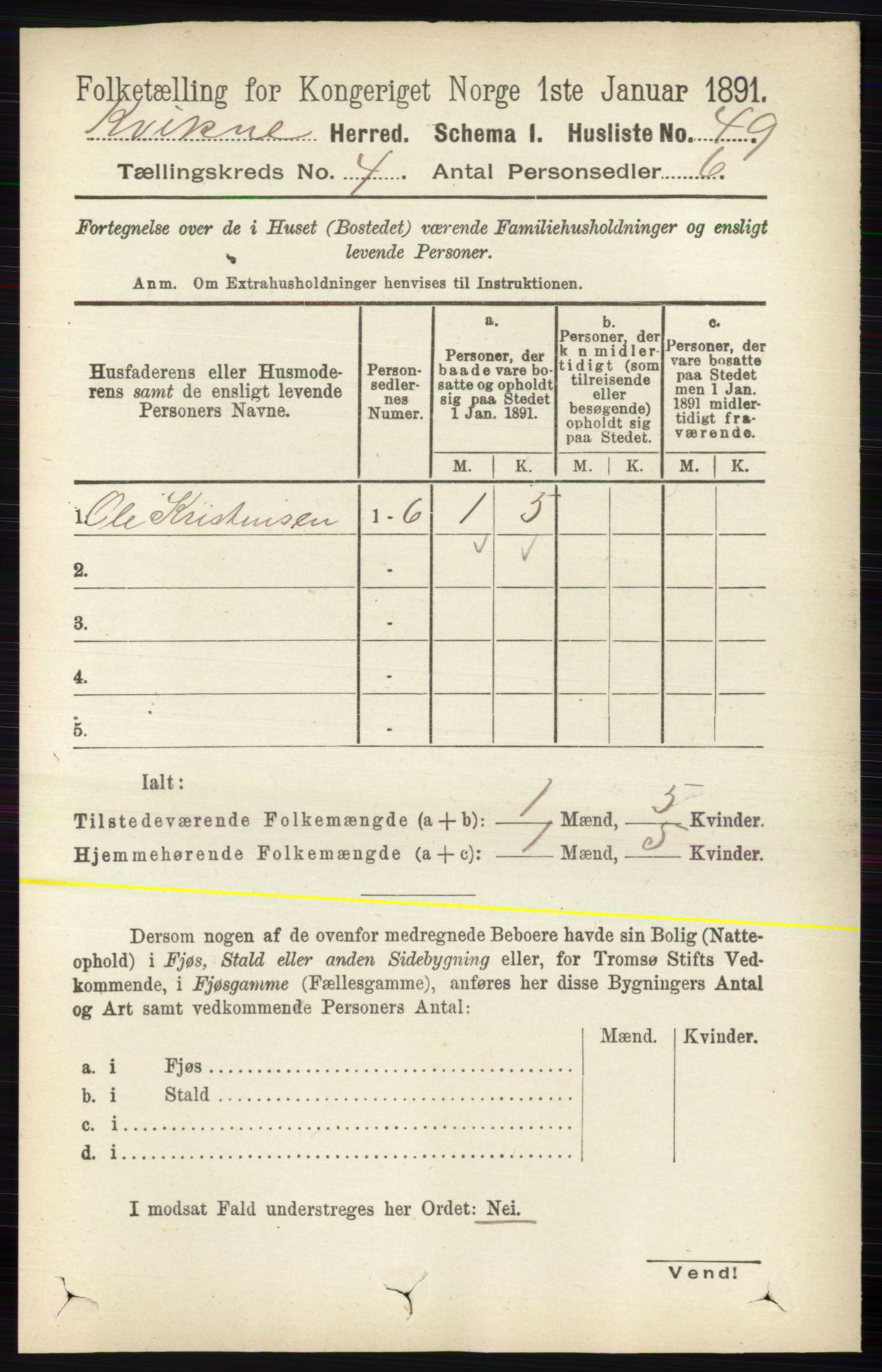 RA, 1891 census for 0440 Kvikne, 1891, p. 965