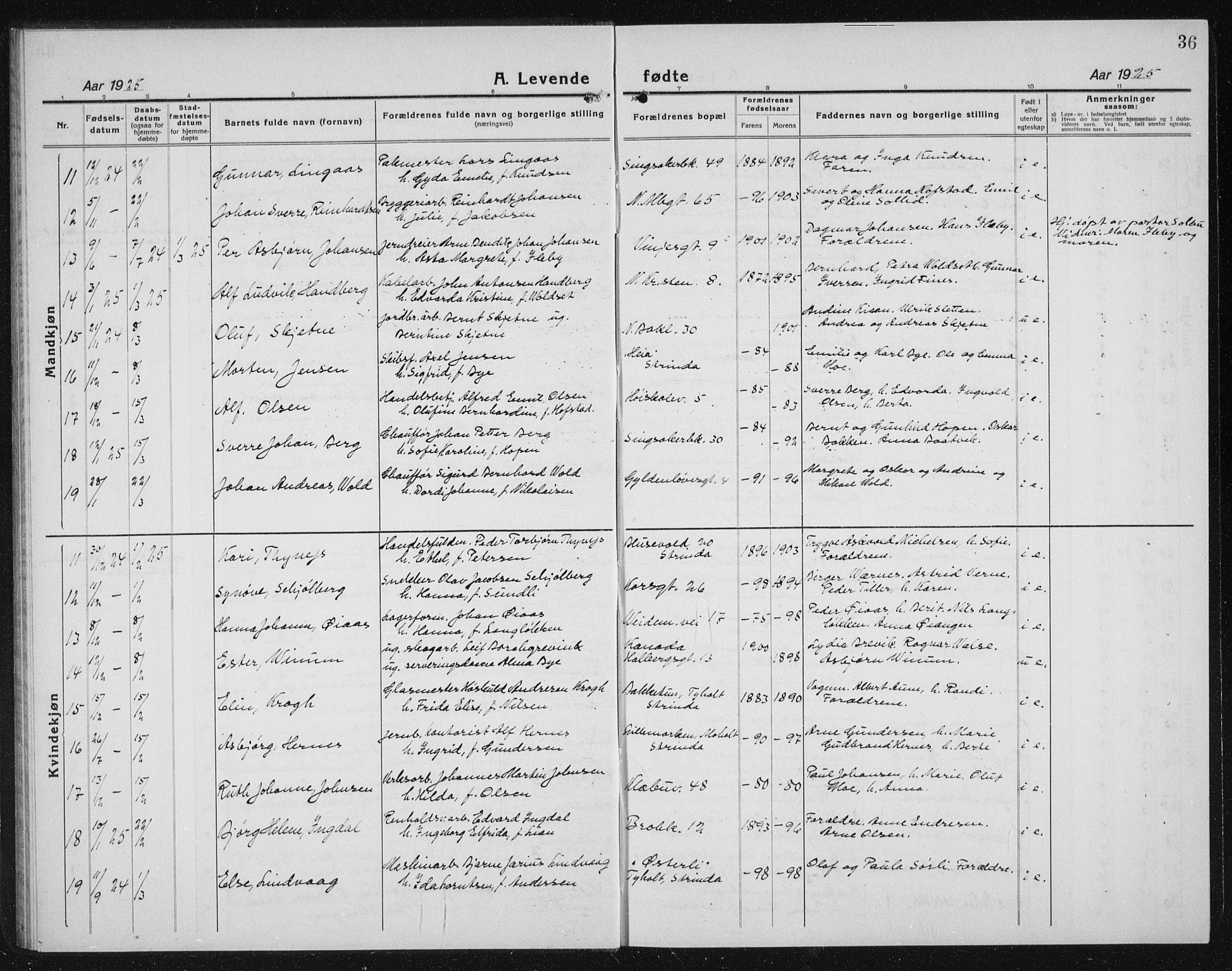 Ministerialprotokoller, klokkerbøker og fødselsregistre - Sør-Trøndelag, SAT/A-1456/604/L0227: Parish register (copy) no. 604C10, 1923-1942, p. 36