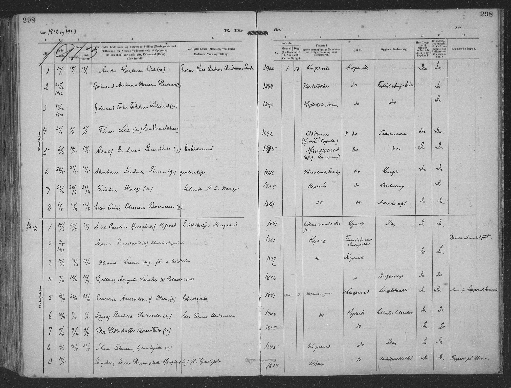 Kopervik sokneprestkontor, SAST/A-101850/H/Ha/Haa/L0001: Parish register (official) no. A 1, 1880-1919, p. 298