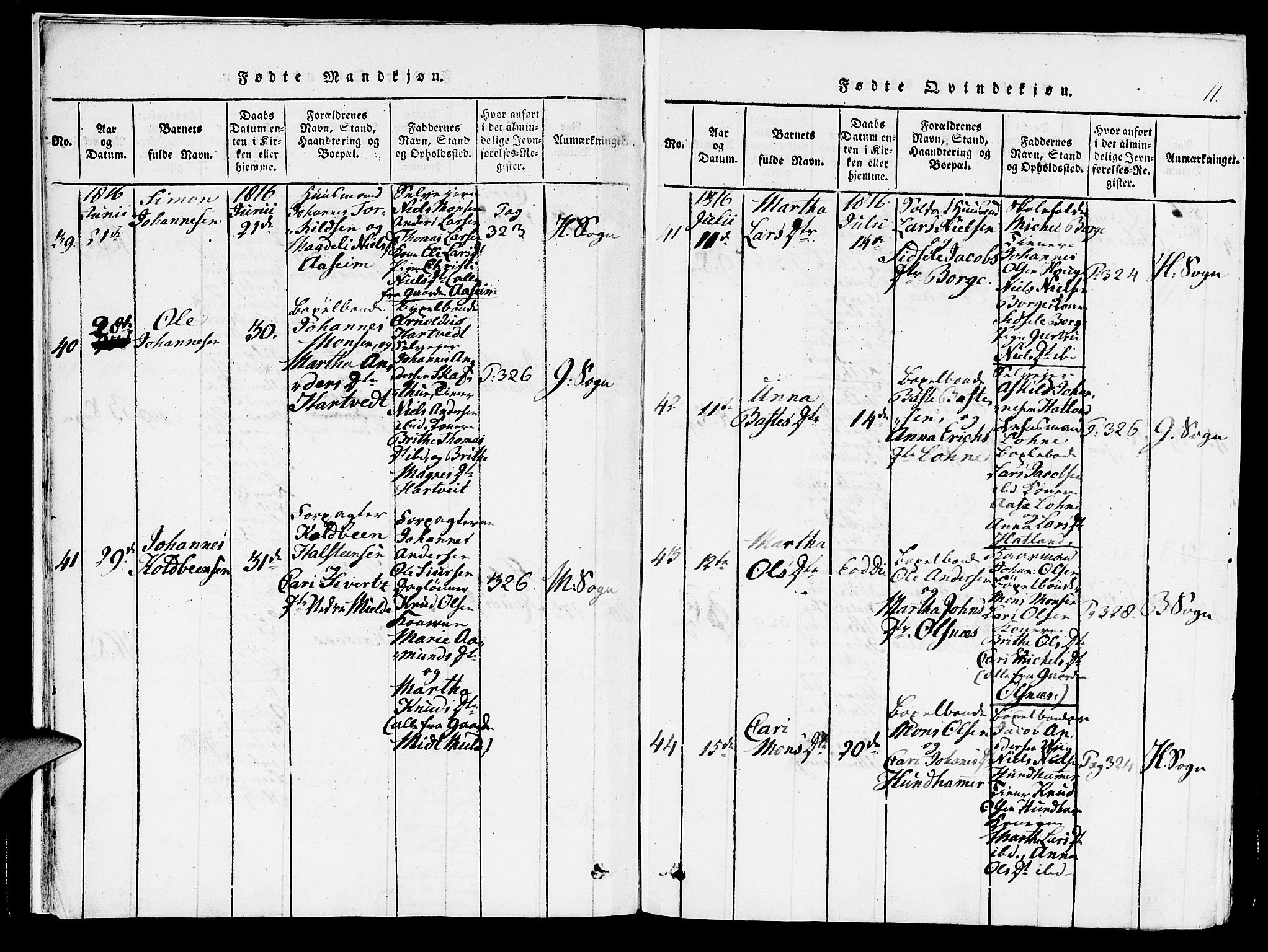 Haus sokneprestembete, AV/SAB-A-75601/H/Haa: Parish register (official) no. A 12, 1816-1821, p. 11