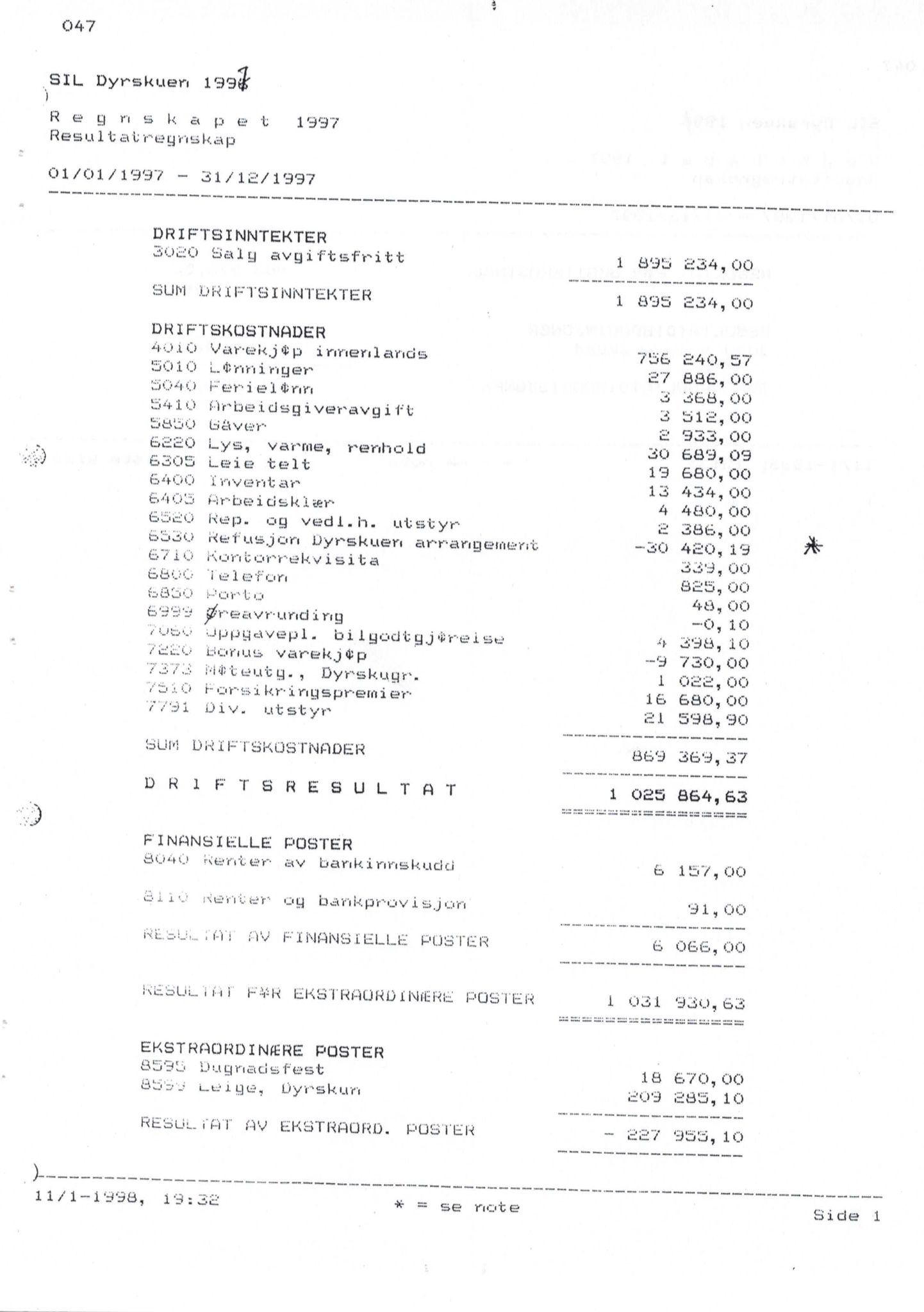 Seljord Idrettslag, VTM/A-1034/A/Ab/L0002: Årsmeldingar, 1997