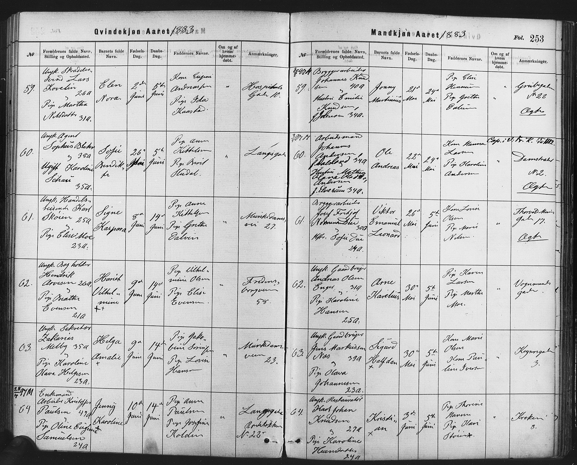 Rikshospitalet prestekontor Kirkebøker, SAO/A-10309b/F/L0006: Parish register (official) no. 6, 1871-1885, p. 253