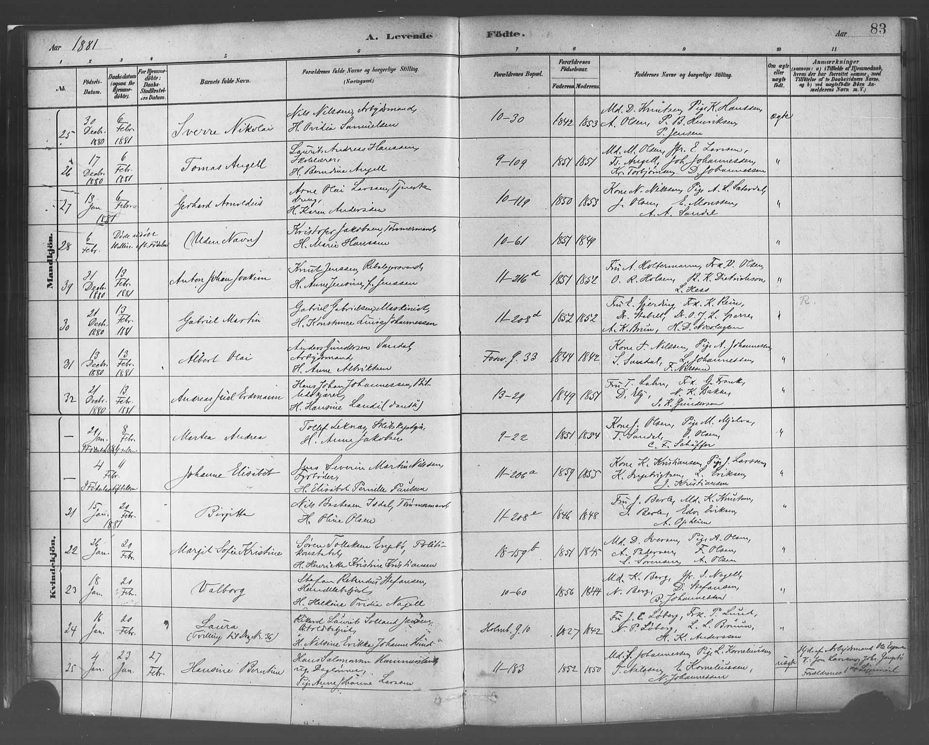 Domkirken sokneprestembete, AV/SAB-A-74801/H/Haa/L0023: Parish register (official) no. B 6, 1879-1887, p. 83