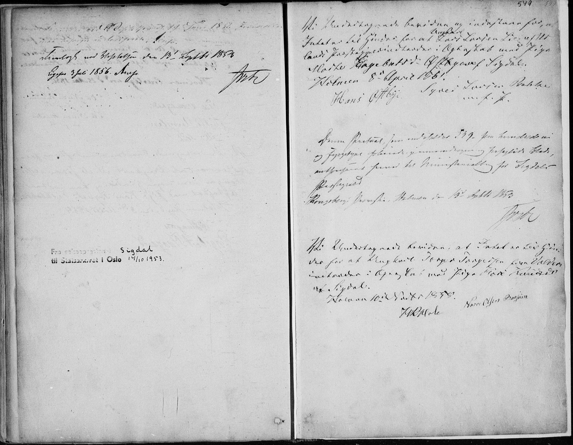 Sigdal kirkebøker, AV/SAKO-A-245/F/Fa/L0008: Parish register (official) no. I 8, 1850-1859, p. 549