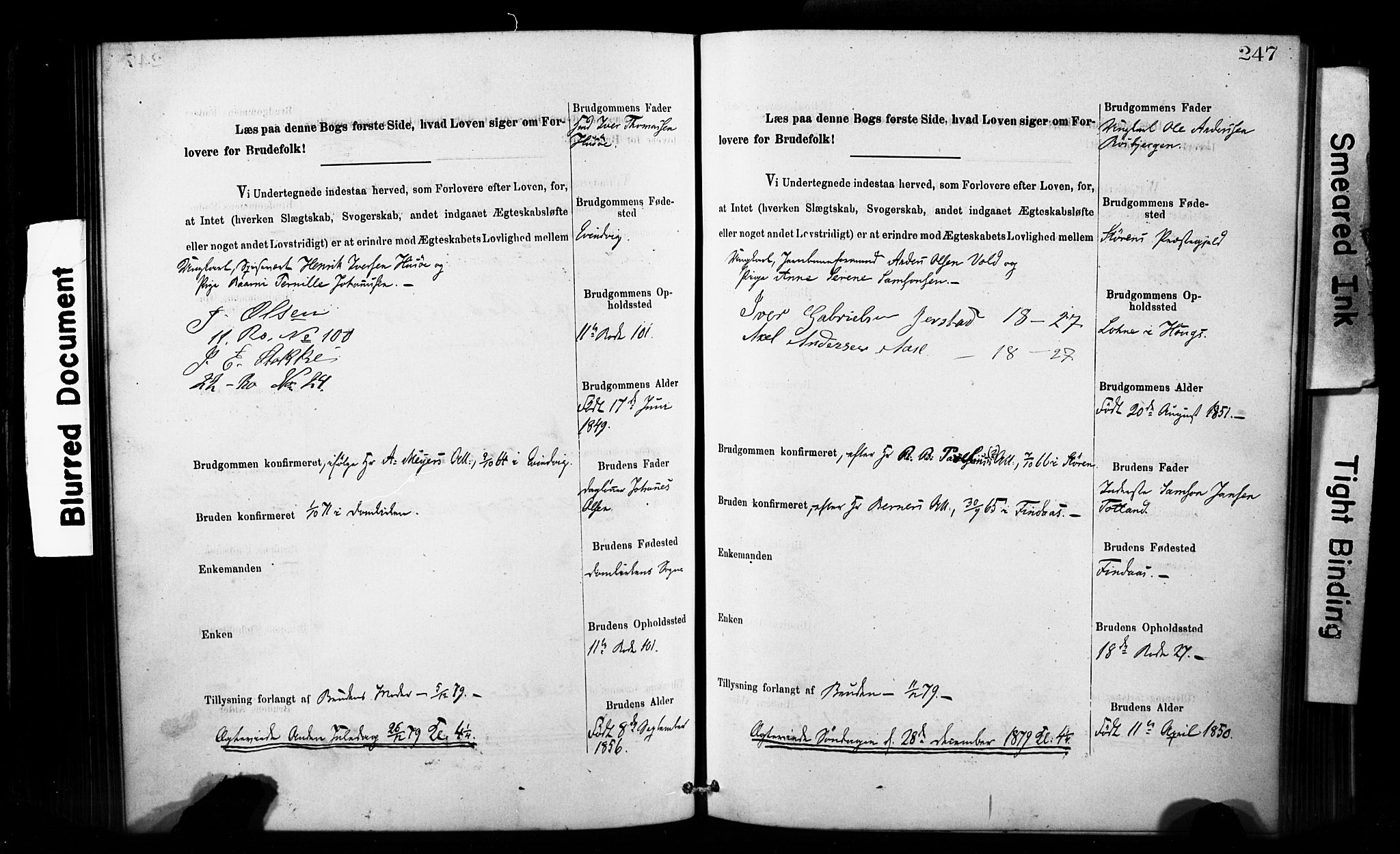 Domkirken sokneprestembete, AV/SAB-A-74801: Best man's statements no. II.5.8, 1876-1882, p. 247