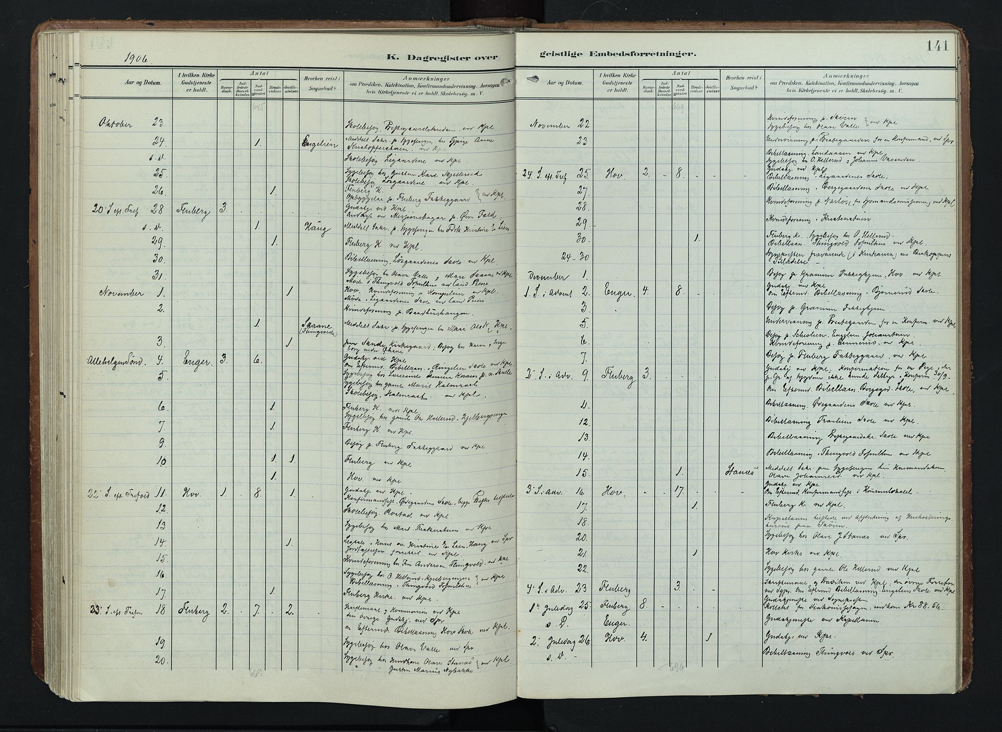 Søndre Land prestekontor, SAH/PREST-122/K/L0005: Parish register (official) no. 5, 1905-1914, p. 141