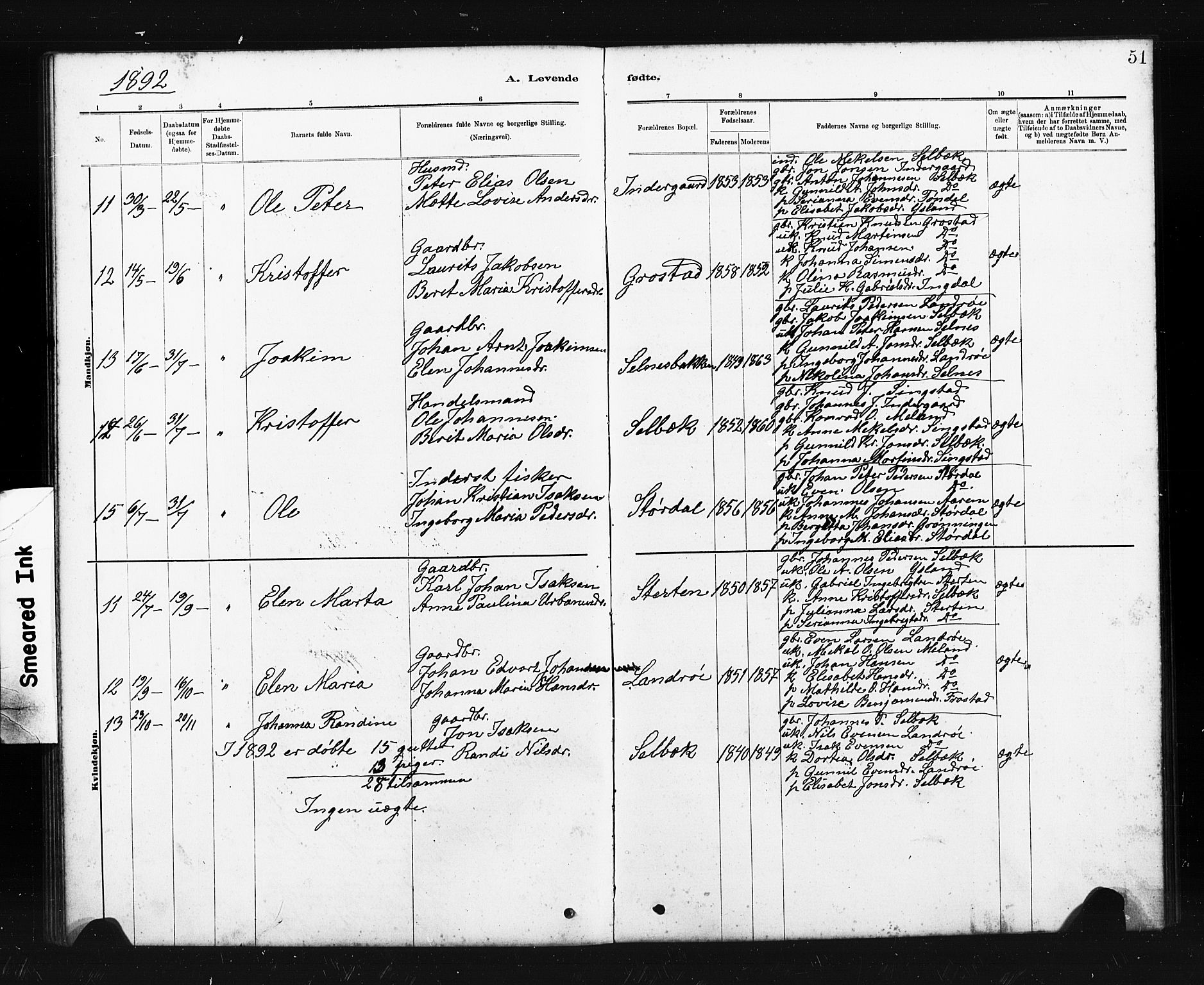 Ministerialprotokoller, klokkerbøker og fødselsregistre - Sør-Trøndelag, SAT/A-1456/663/L0761: Parish register (copy) no. 663C01, 1880-1893, p. 51