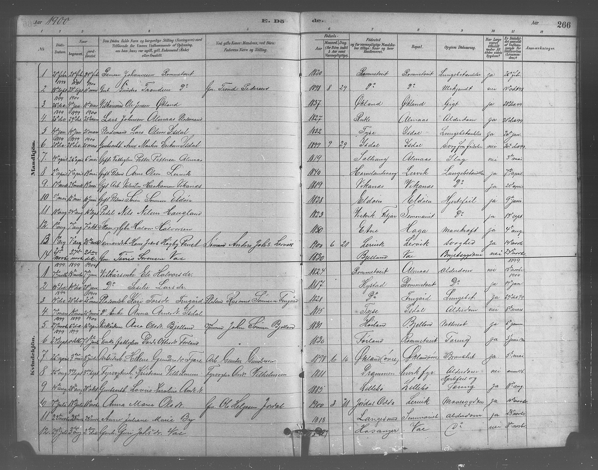 Stord sokneprestembete, SAB/A-78201/H/Hab: Parish register (copy) no. A 2, 1879-1909, p. 266