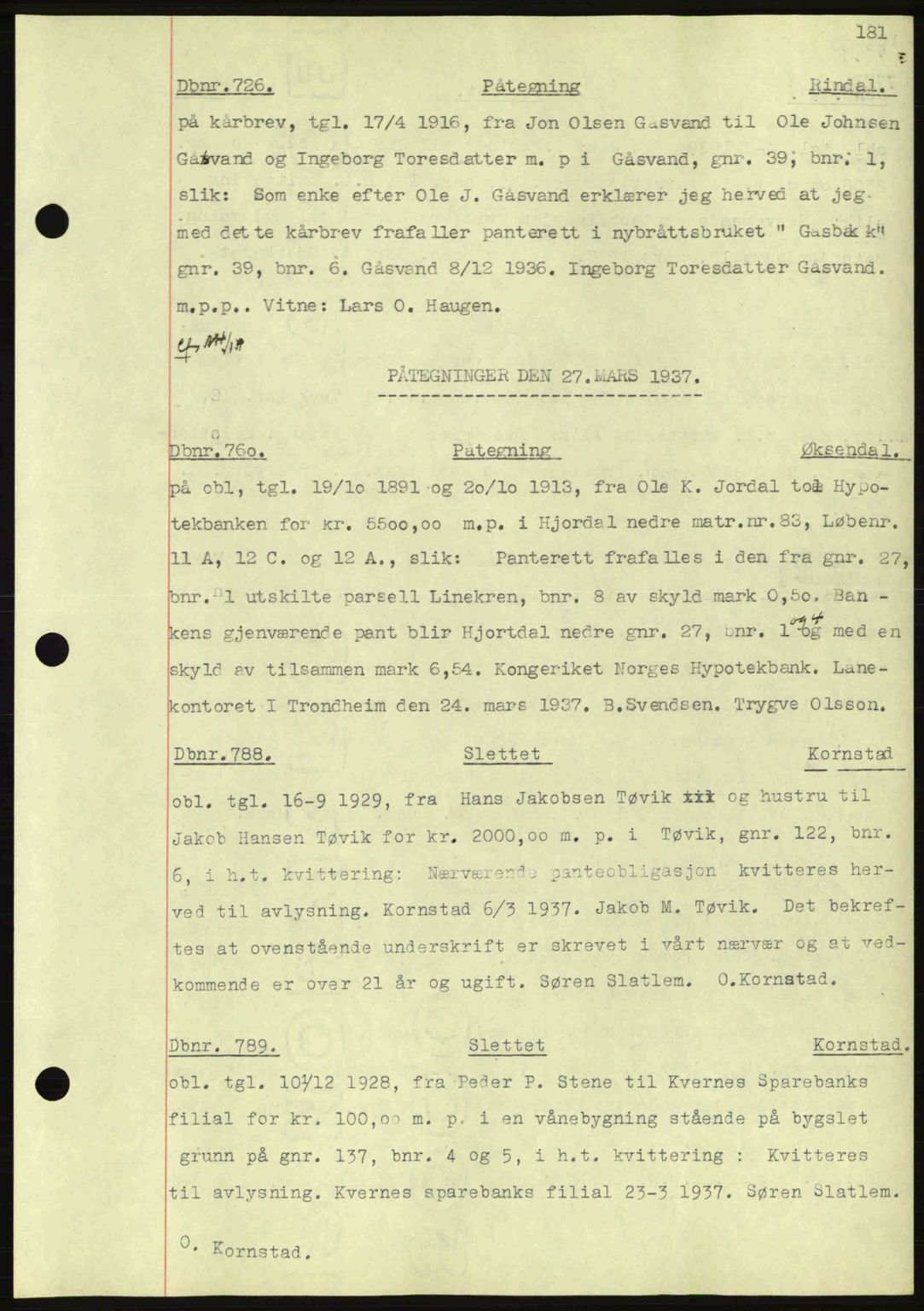 Nordmøre sorenskriveri, AV/SAT-A-4132/1/2/2Ca: Mortgage book no. C80, 1936-1939, Diary no: : 726/1937