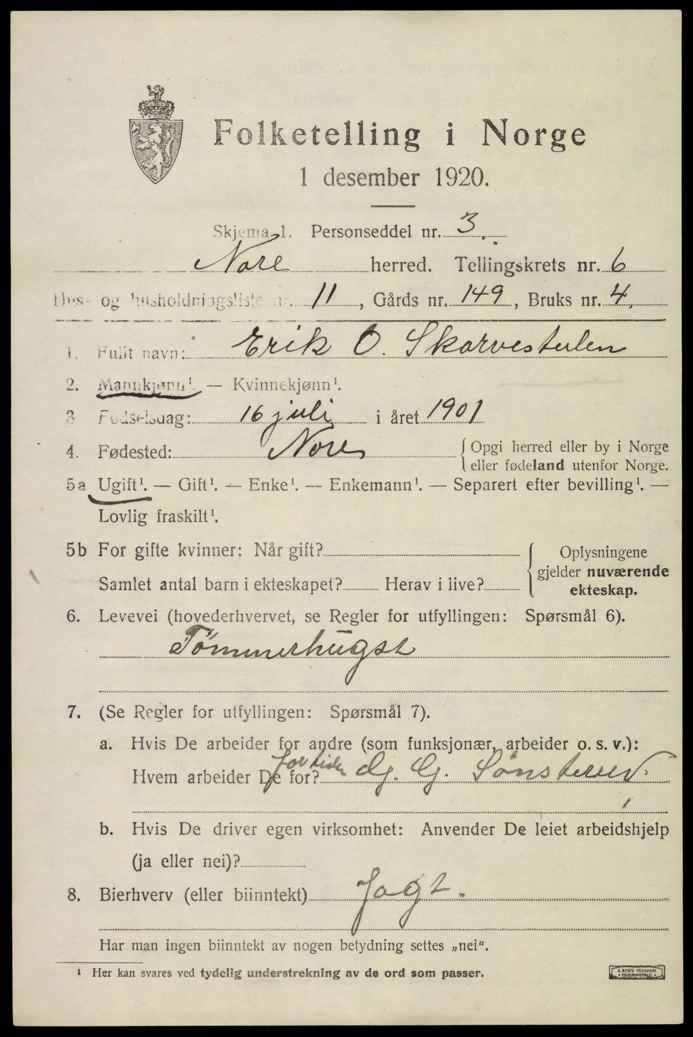 SAKO, 1920 census for Nore, 1920, p. 2618