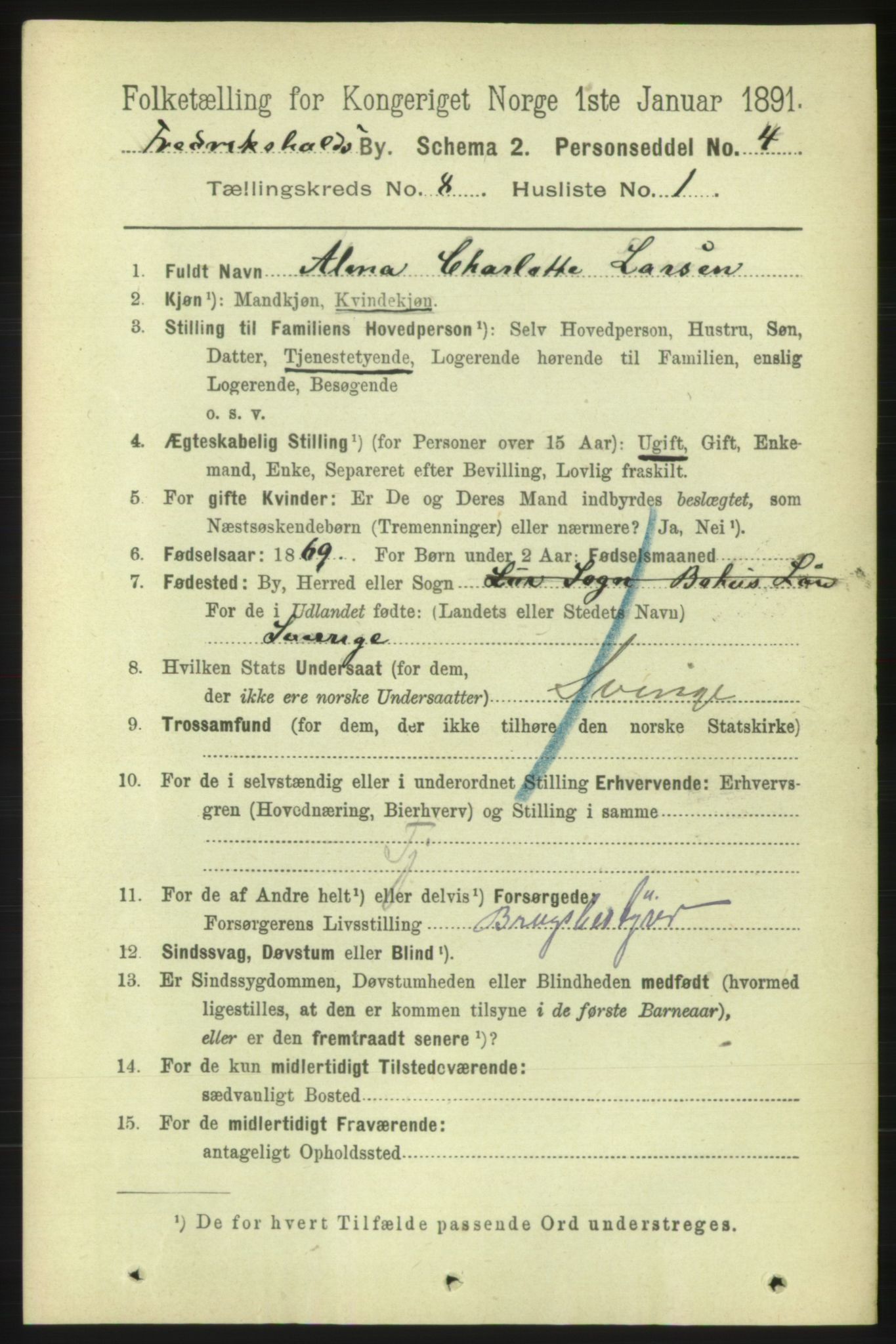 RA, 1891 census for 0101 Fredrikshald, 1891, p. 5421